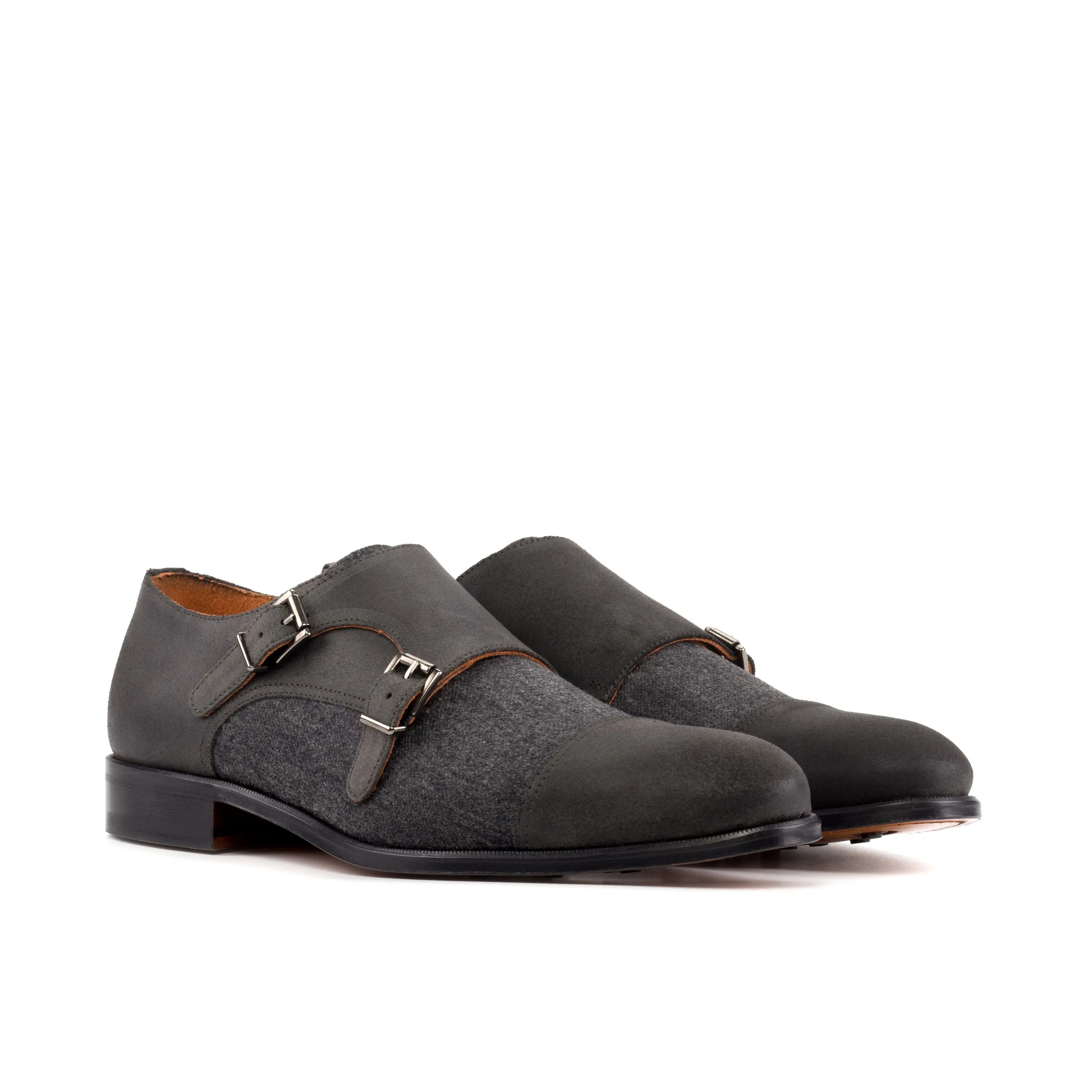 Elegancia Double Monk gray leather double monk patina shoes