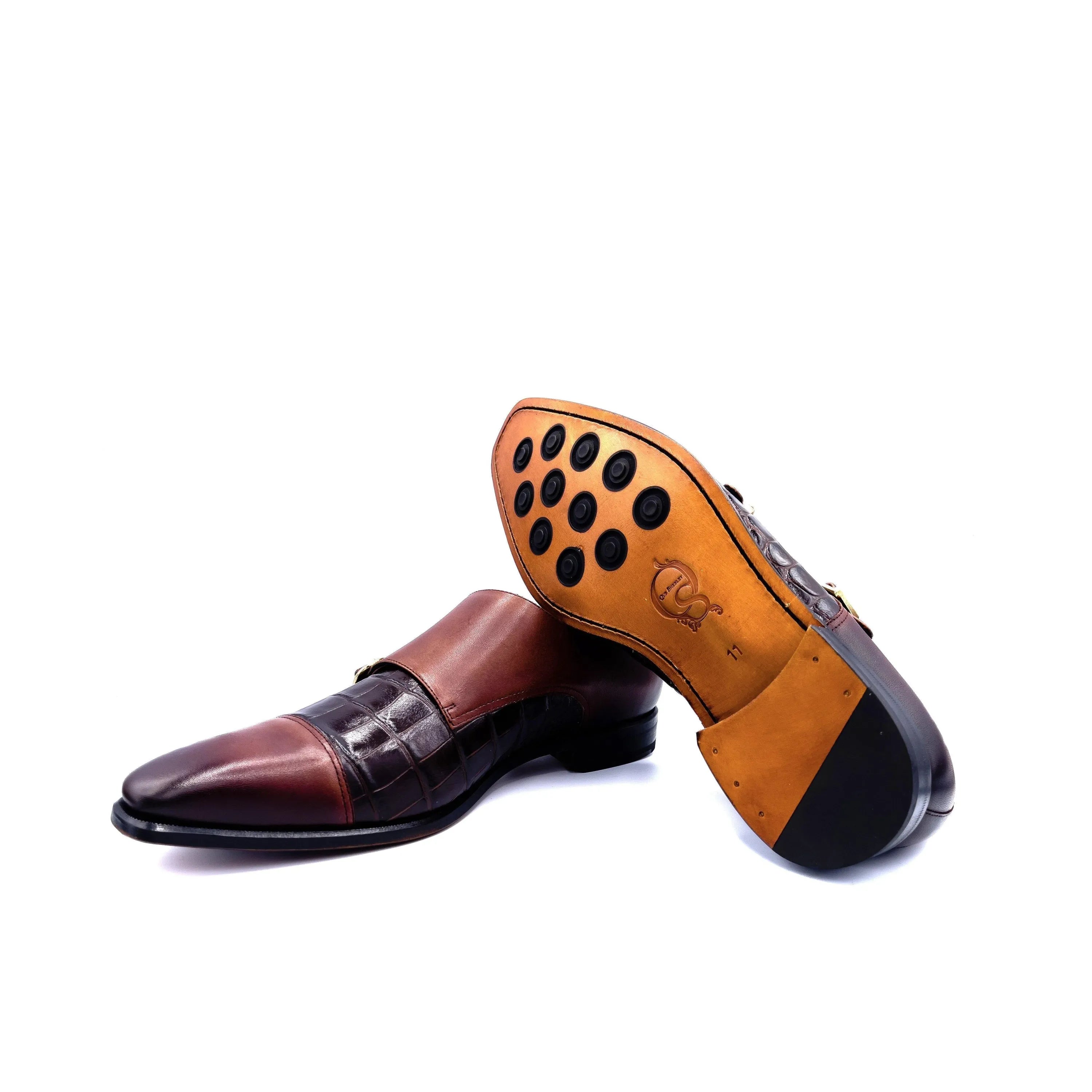 Emperor double monk two-tone leather shoes back view