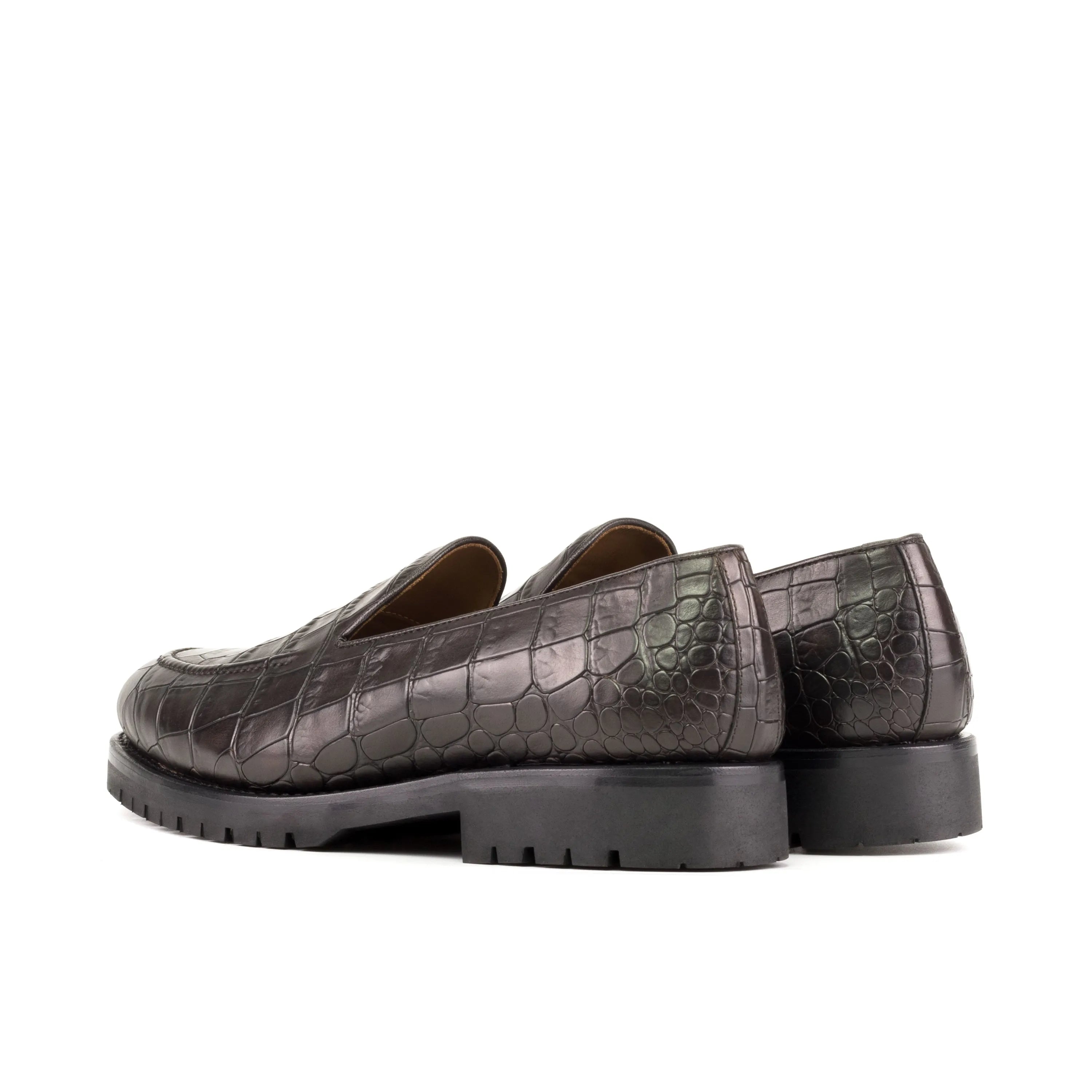 Empress loafers: brown crocodile-patterned leather luxury bespoke shoes for men