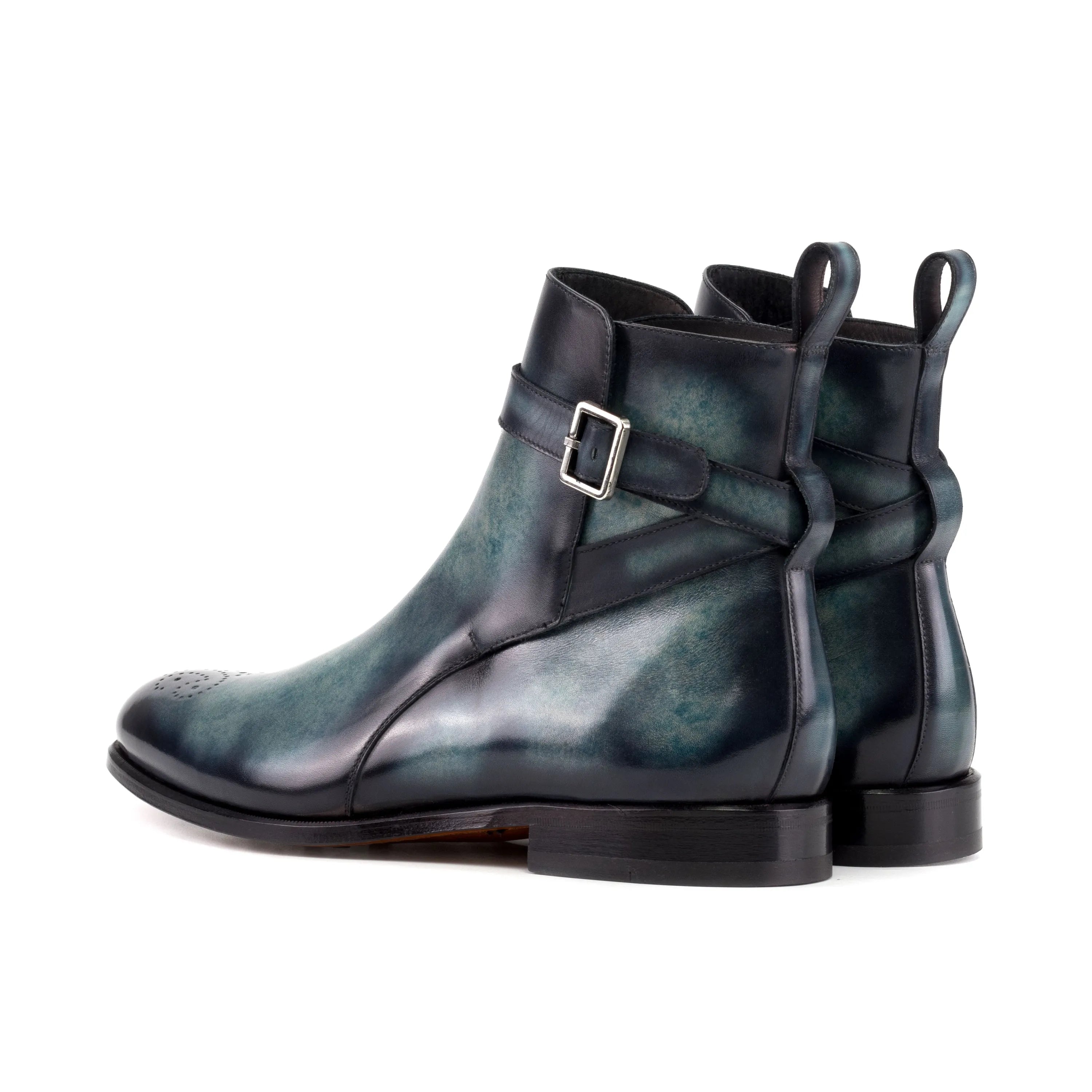 Empyrean Jodhpur Patina blue leather ankle boots with buckle