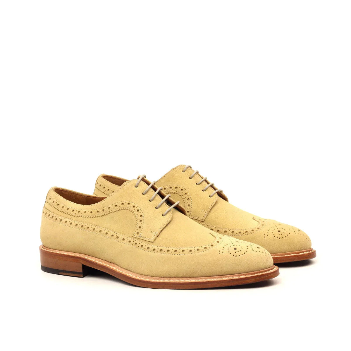 Erie Longwing Blucher tan leather wingtip dress shoes