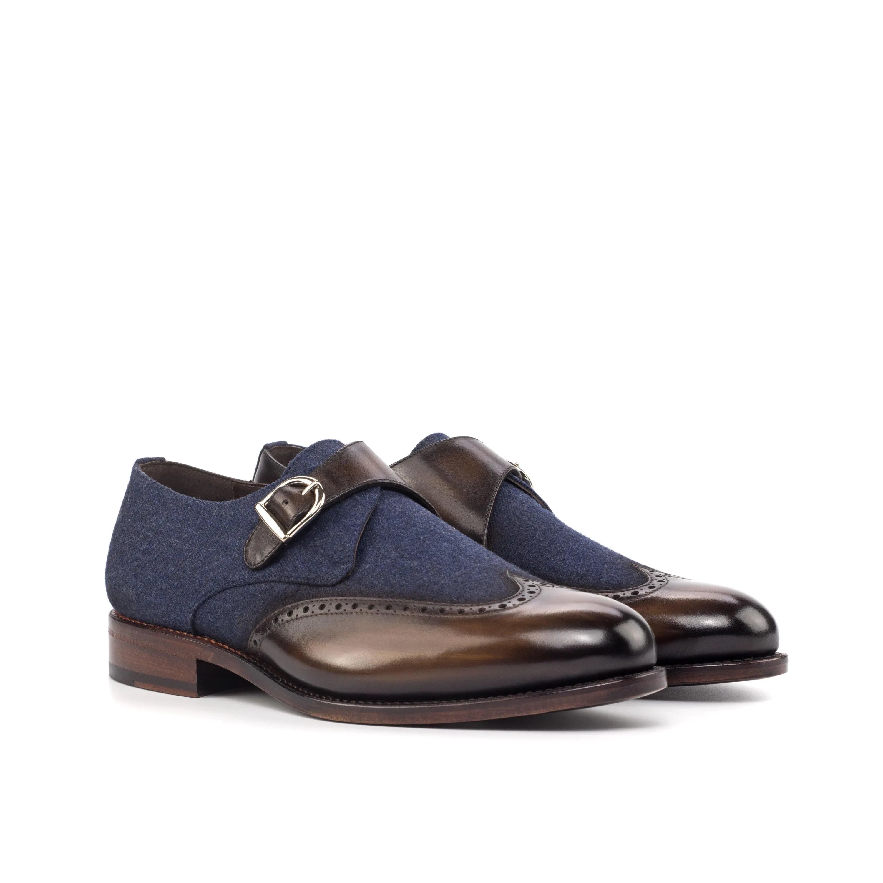 Ernist single monk patina brown and blue monk strap shoes