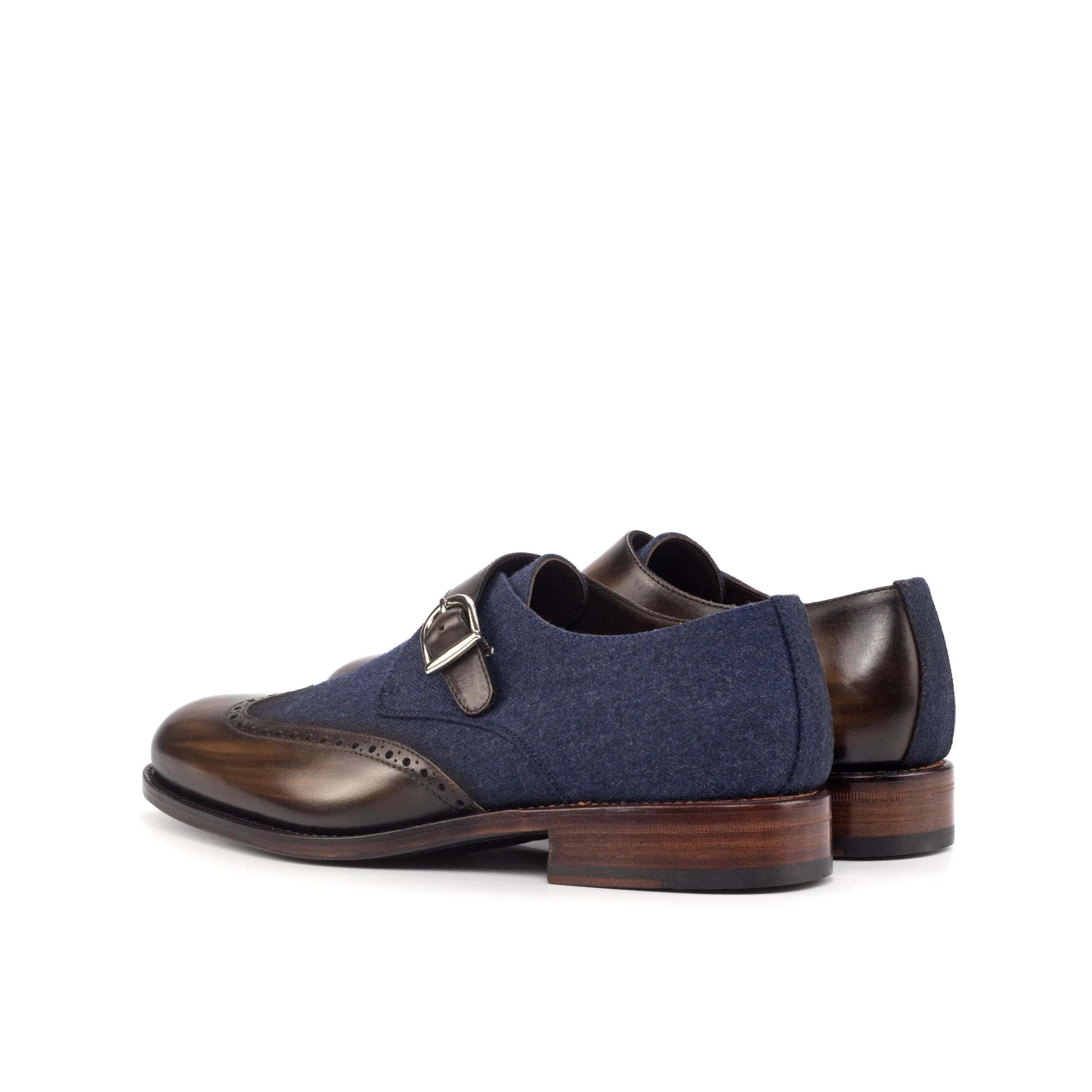 Ernist Single Monk Patina brown and navy monk strap shoes