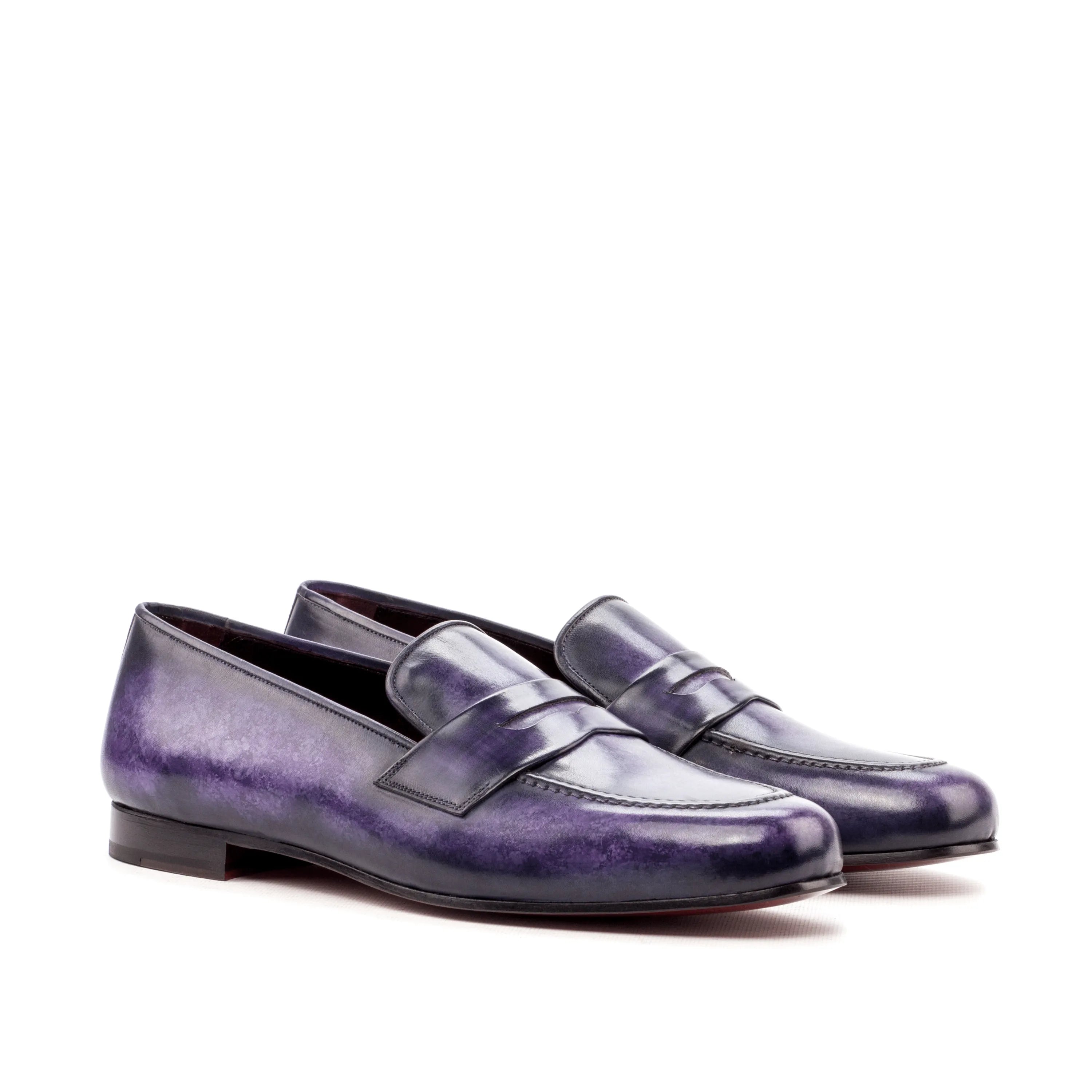 Pair of purple leather Euclid Wellington Patina slip on loafers