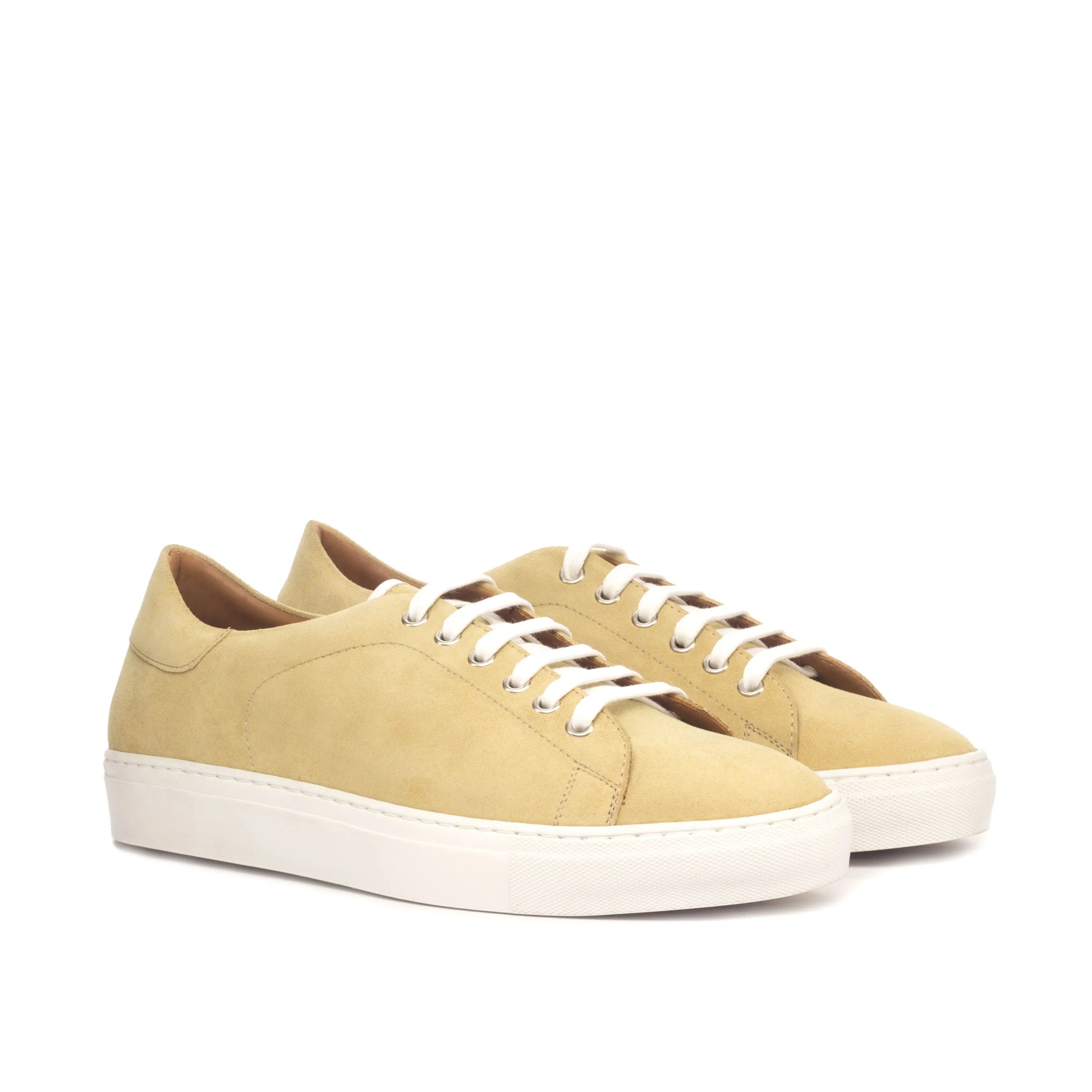 Pair of yellow leather fan trainer sneakers