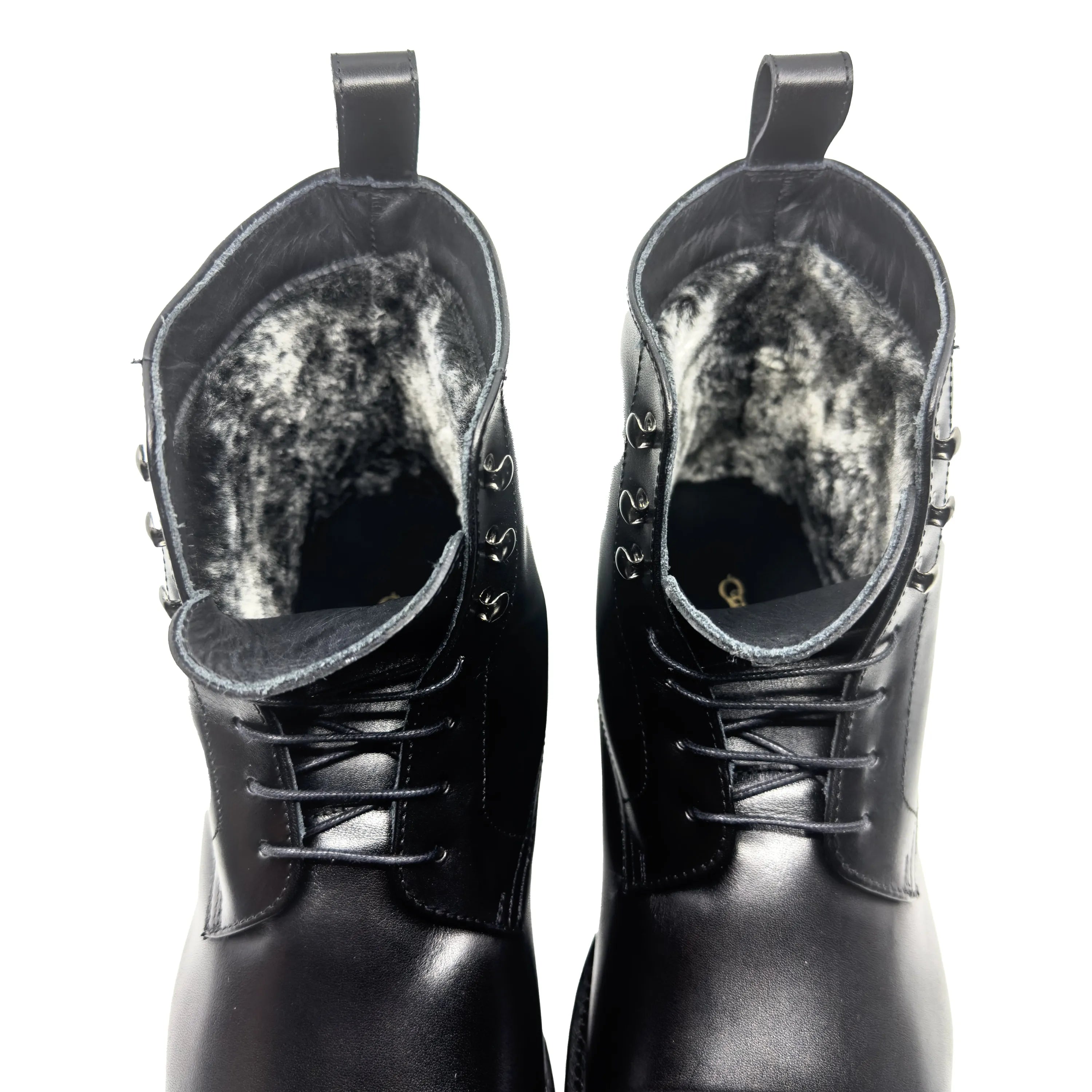 Black leather lace-up FP Jumper Boots back view, ships in 2-3 business days