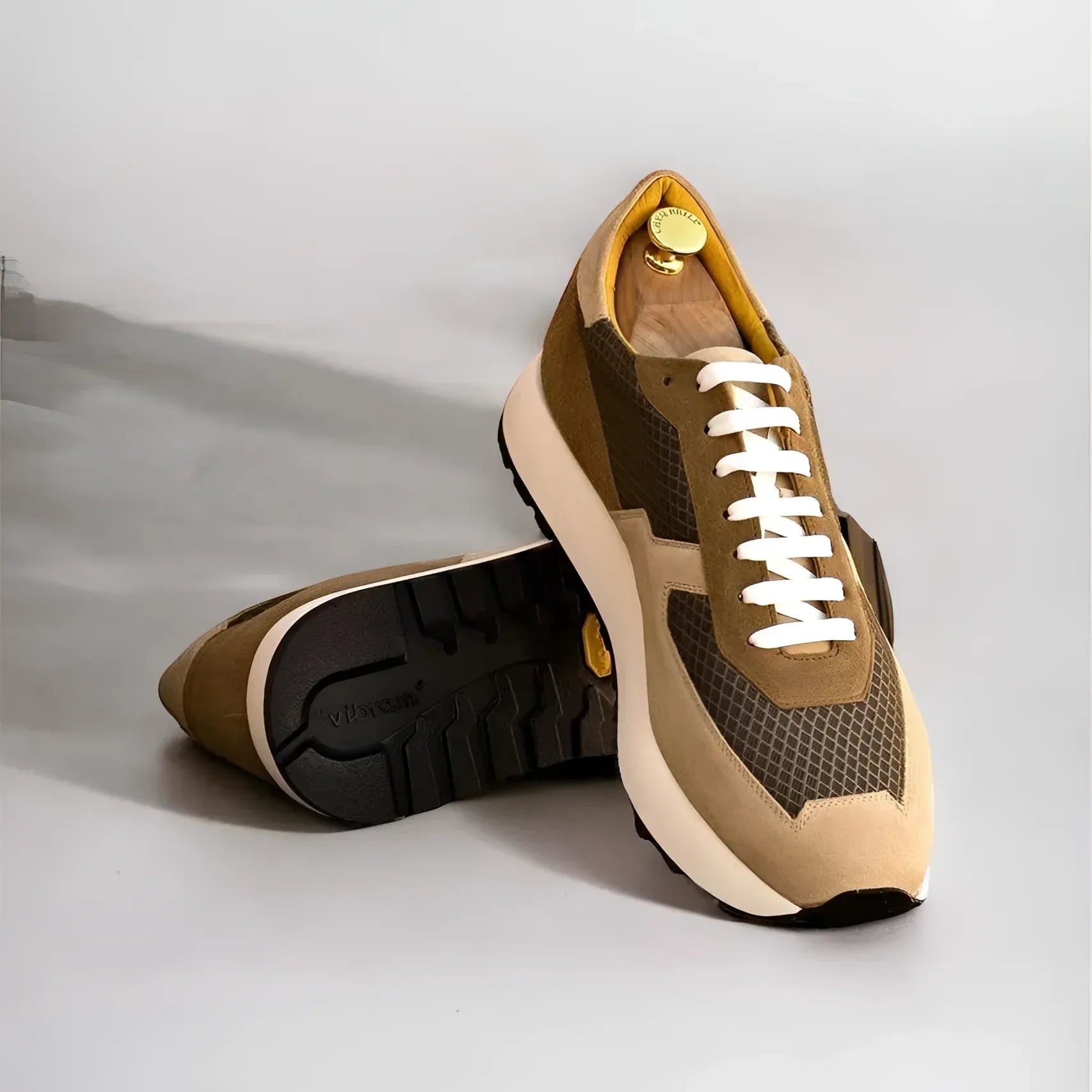 FT19 chunky trainer sneaker in tan and brown athletic style