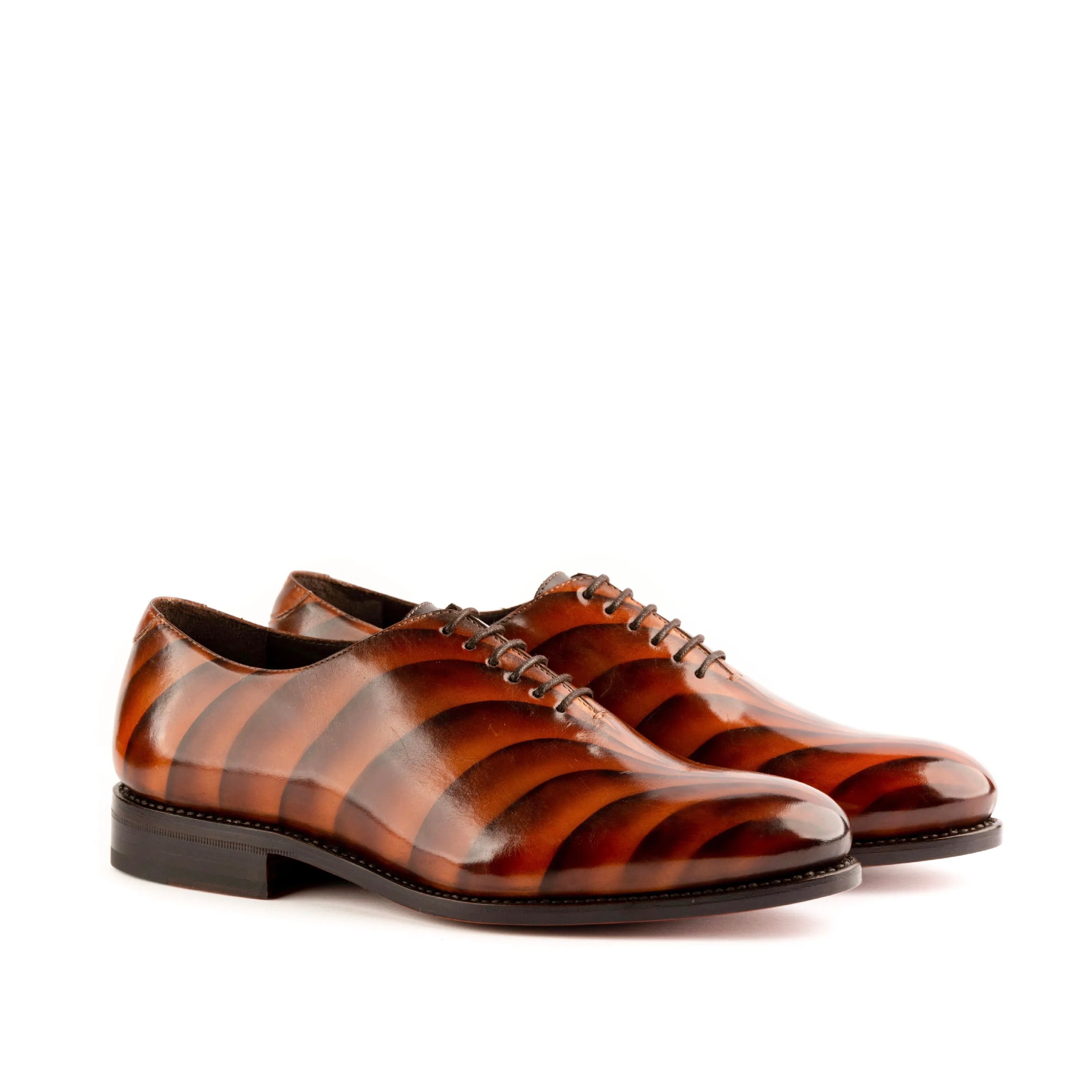 Galvarino patina wholecut striped brown leather dress shoes