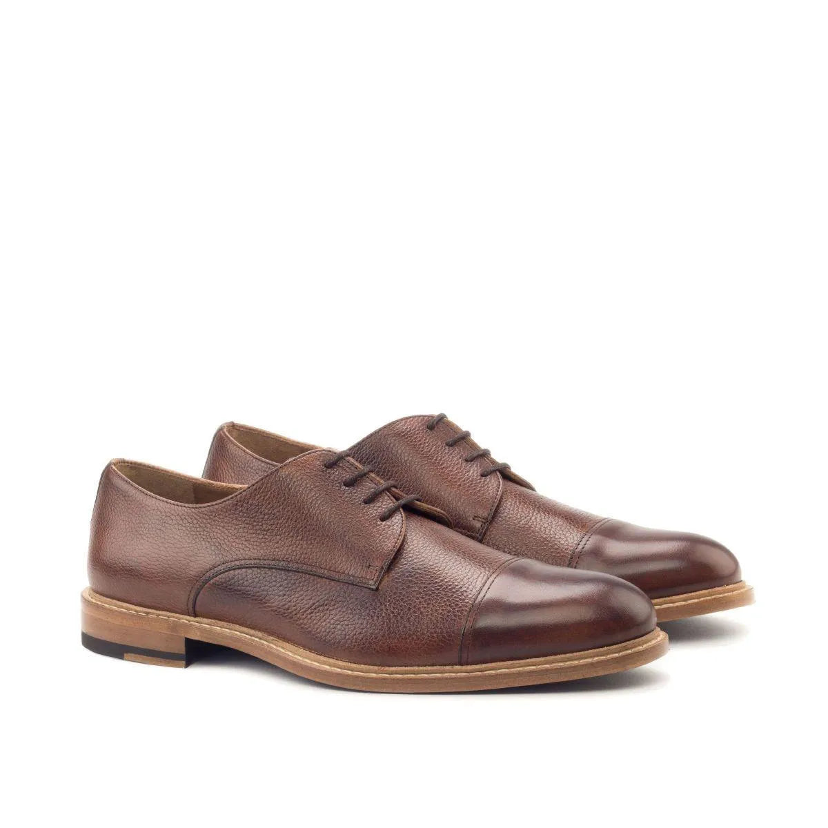 Gavins derby shoes: brown leather patina derby split toe dress shoes