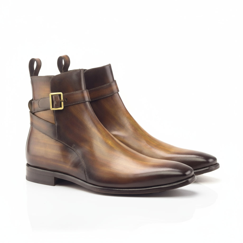 Geo Jodhpur Patina brown leather monk strap boots