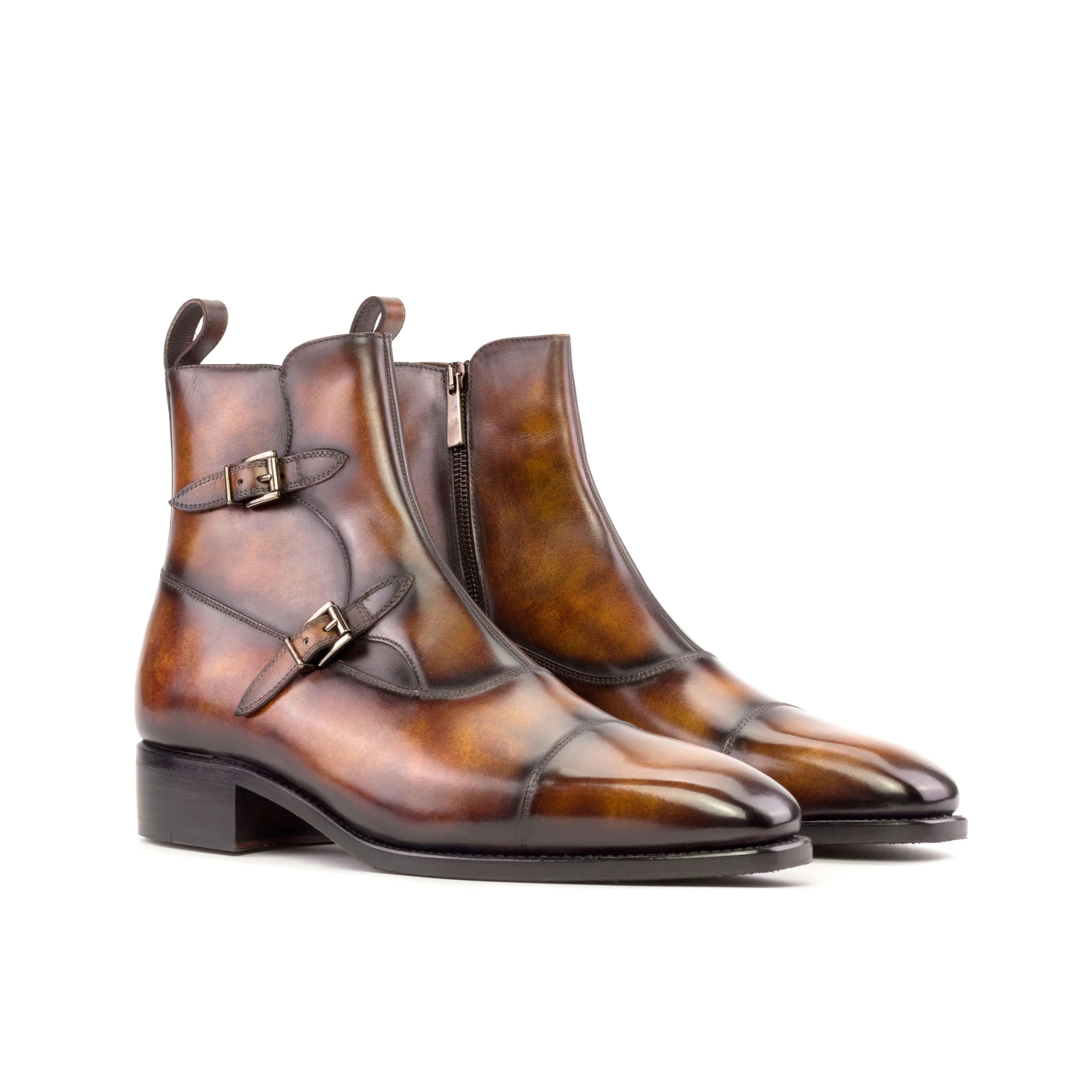 Georgo Octavian Patina brown leather monk strap boots