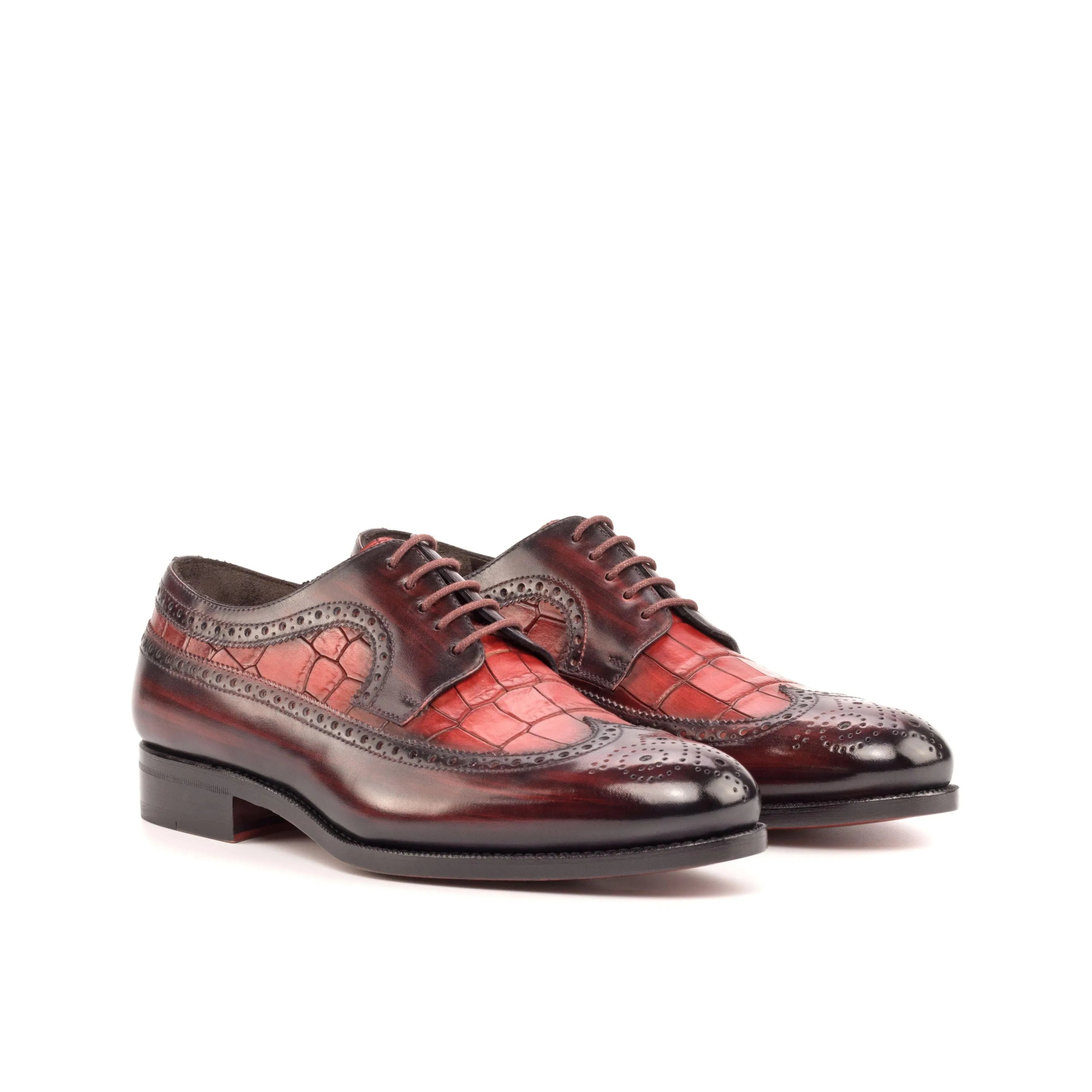 Givanios patina longwing blucher in burgundy and red leather