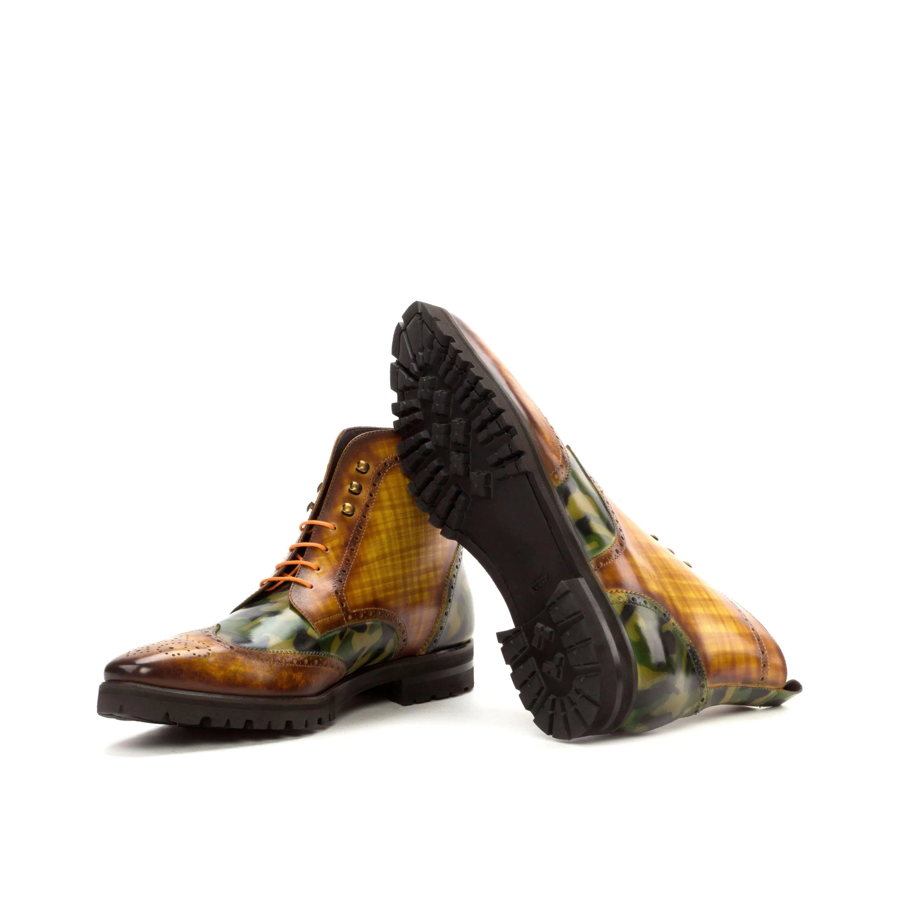 Goodlife Military Brogue Boots II patterned leather ankle view