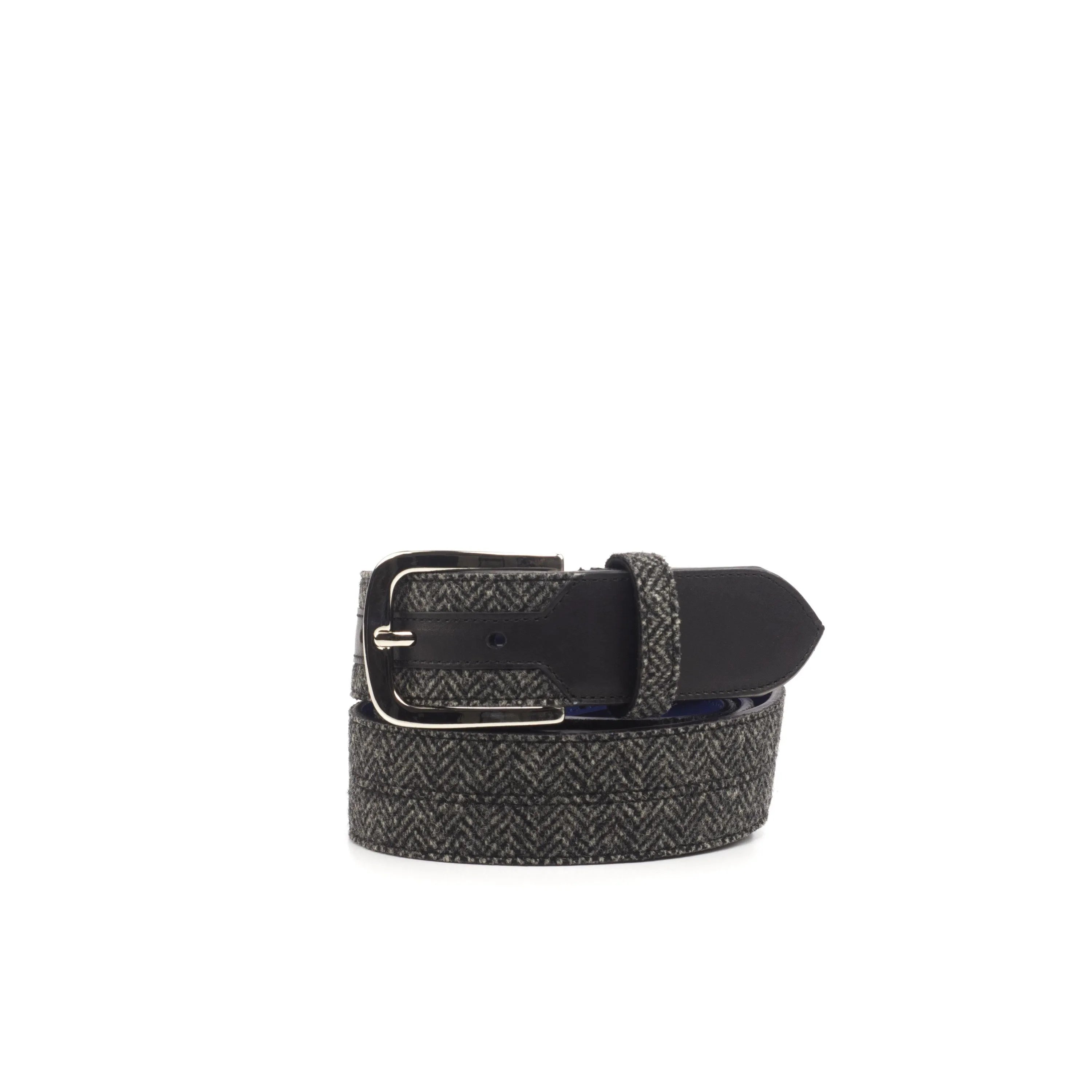 Gospodin Marseille belt in gray herringbone with black leather accents