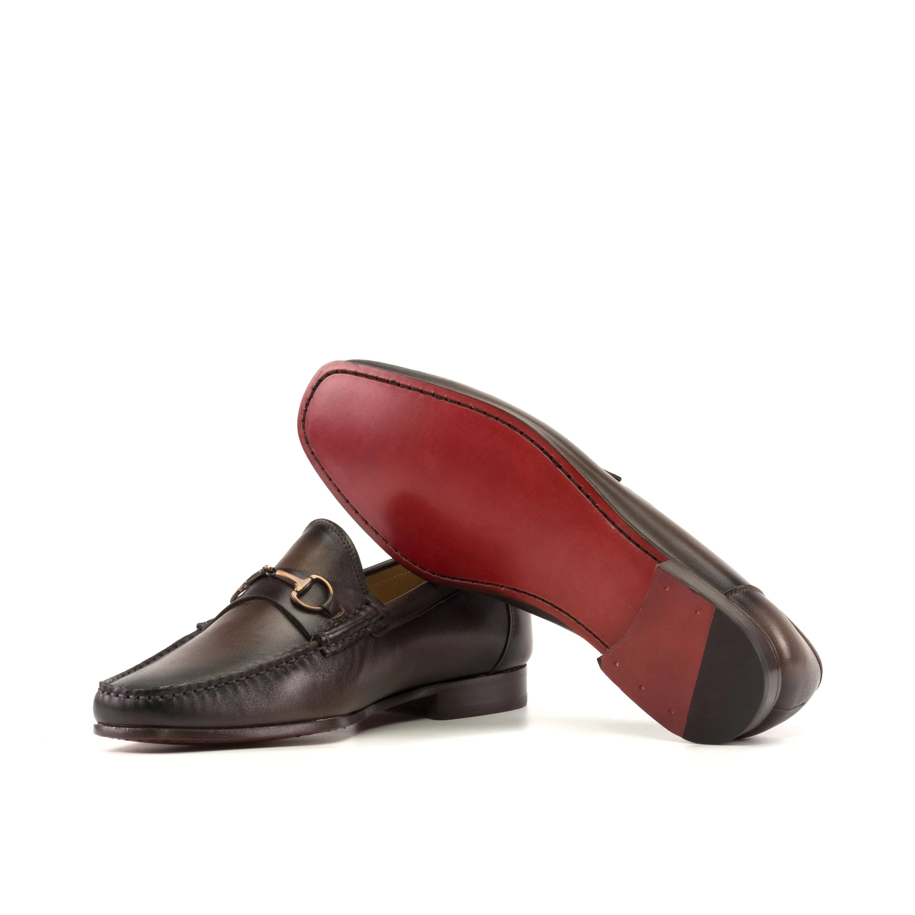 Hailin Moccasin brown leather loafers with red soles, luxury bespoke shoes for men