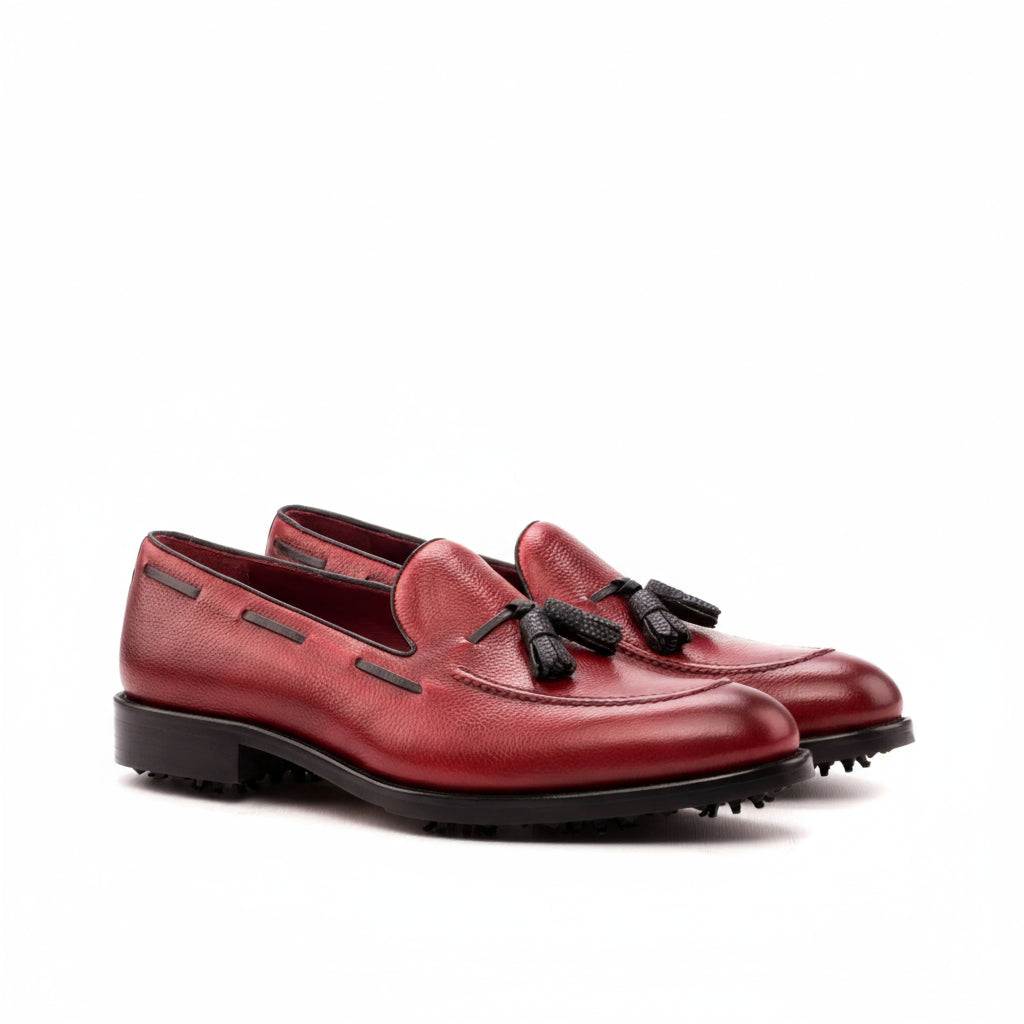 Burgundy red calf leather Harbor loafer golf shoes II tassel loafers