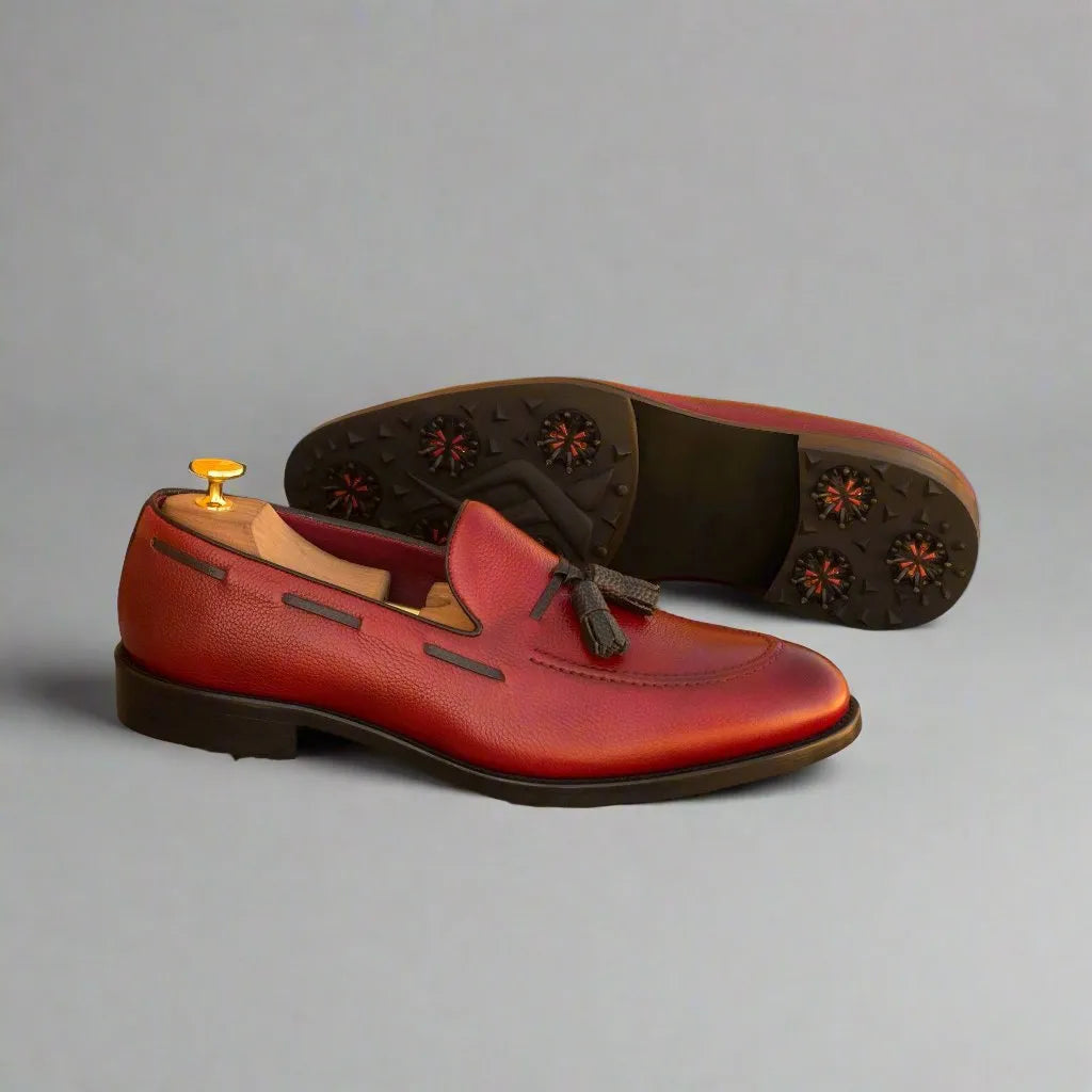 Red calf leather Harbor loafer golf shoes II tassel loafers