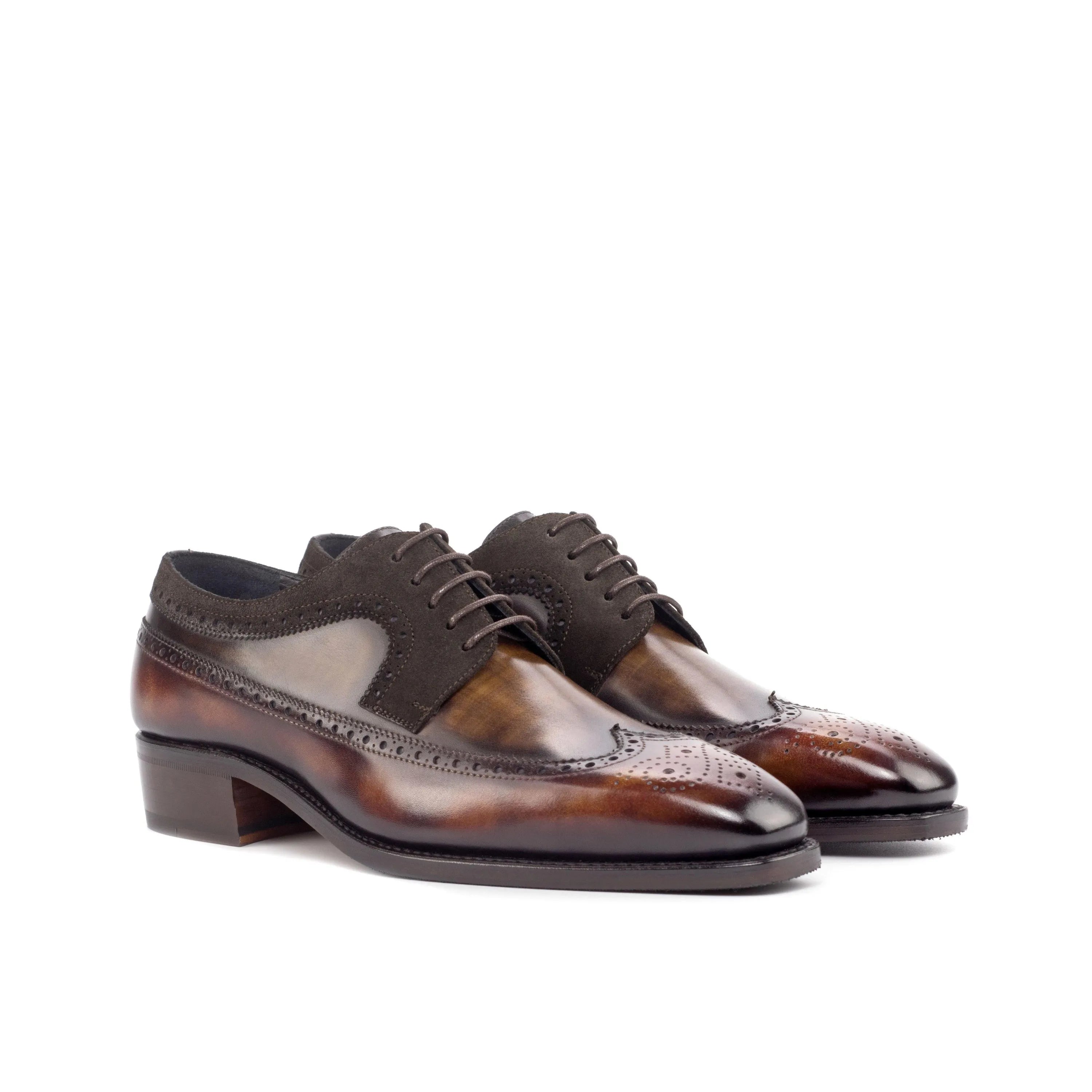 Harvey Patina Longwing Blucher brown leather wingtip dress shoes