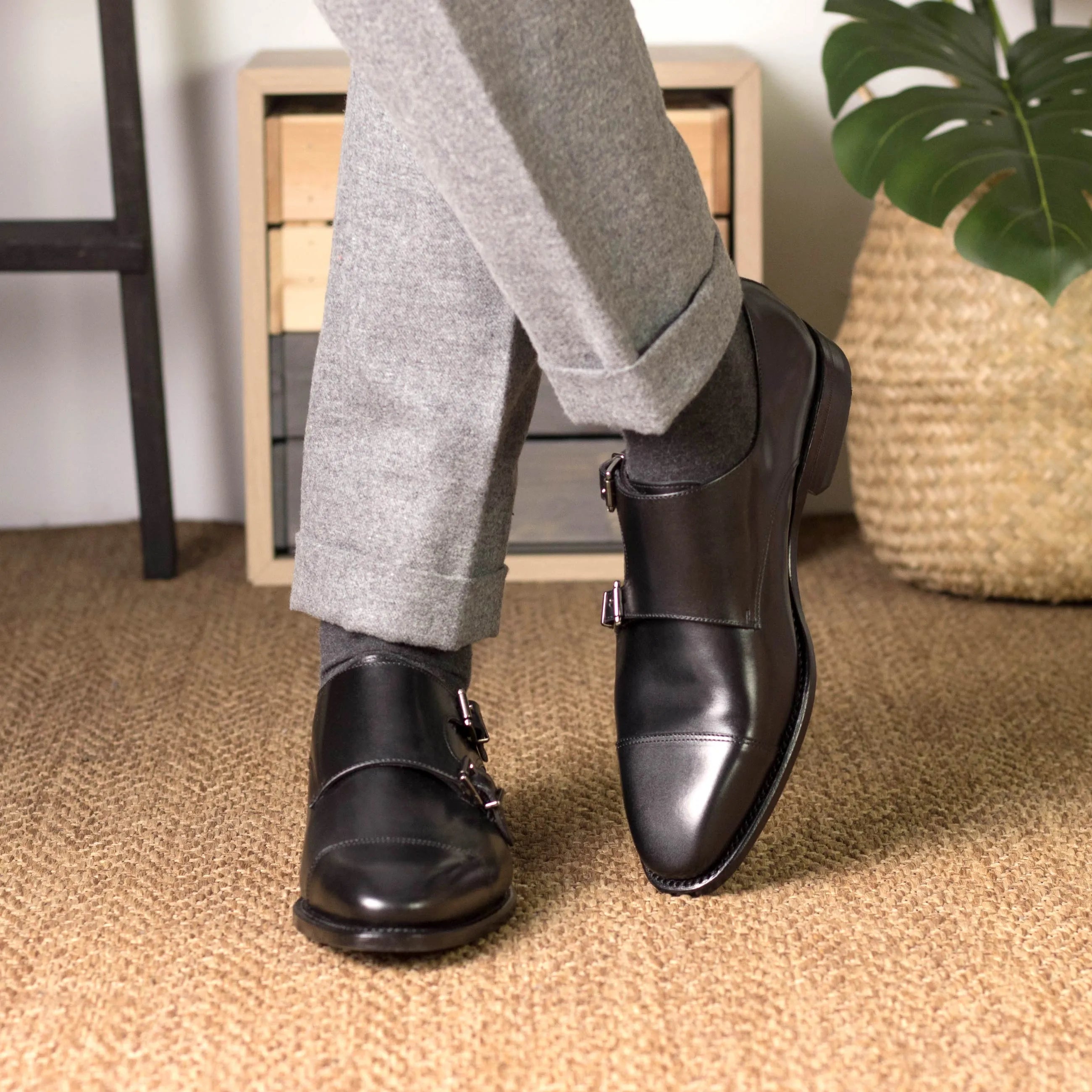 Havanas Double Monk II black leather shoes, fast lane delivery in 3-5 business days