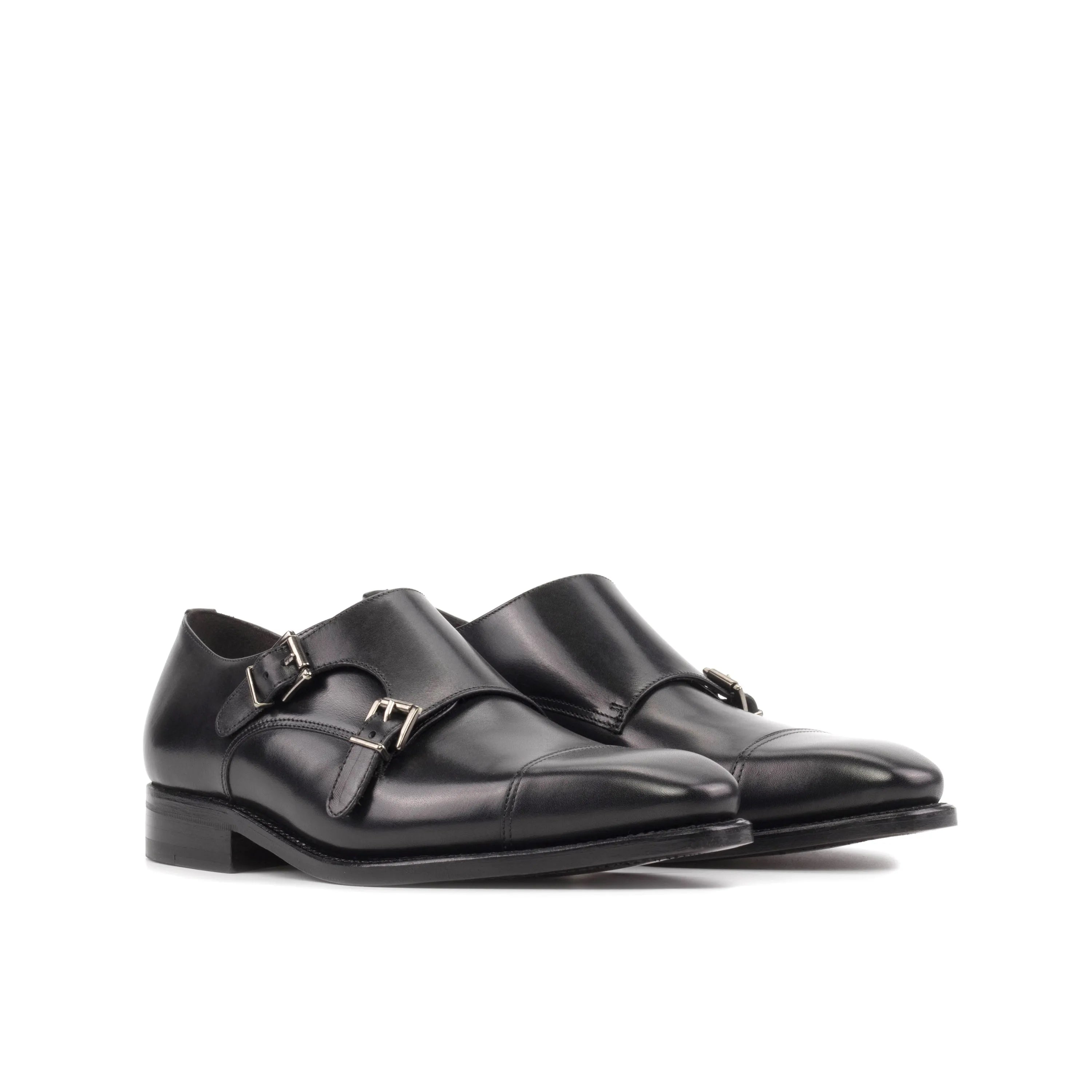 Havanas Double Monk pair of black leather shoes, fast lane delivery in 3-5 business days