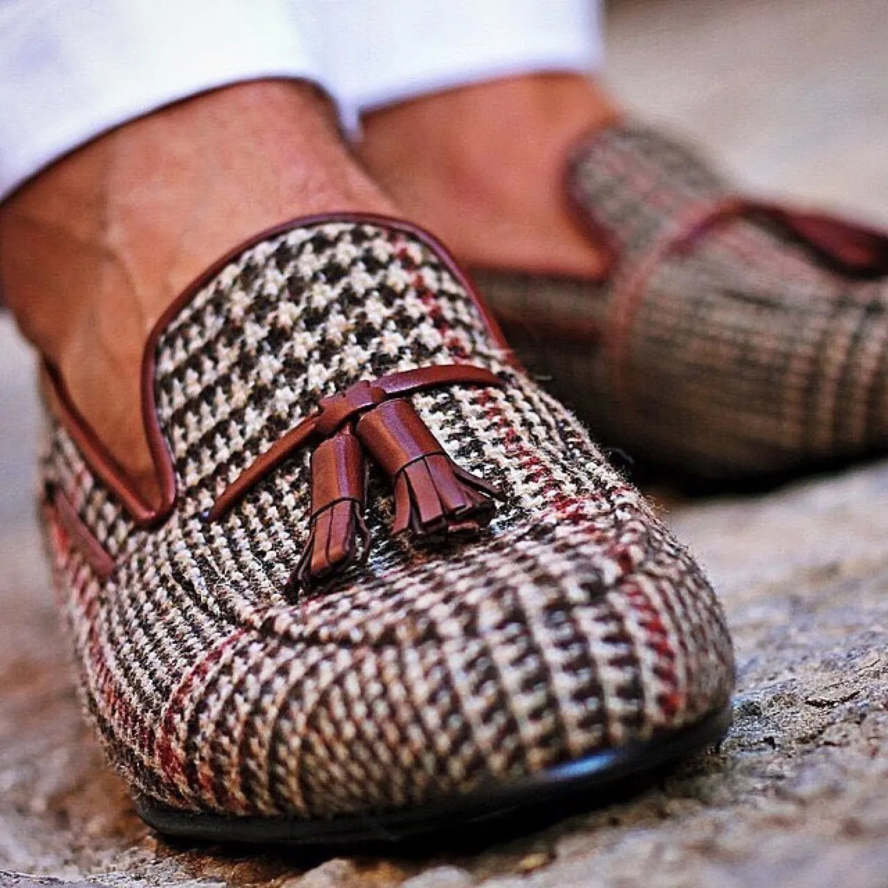 Hendricks loafers: luxury bespoke tweed tassel loafers for men