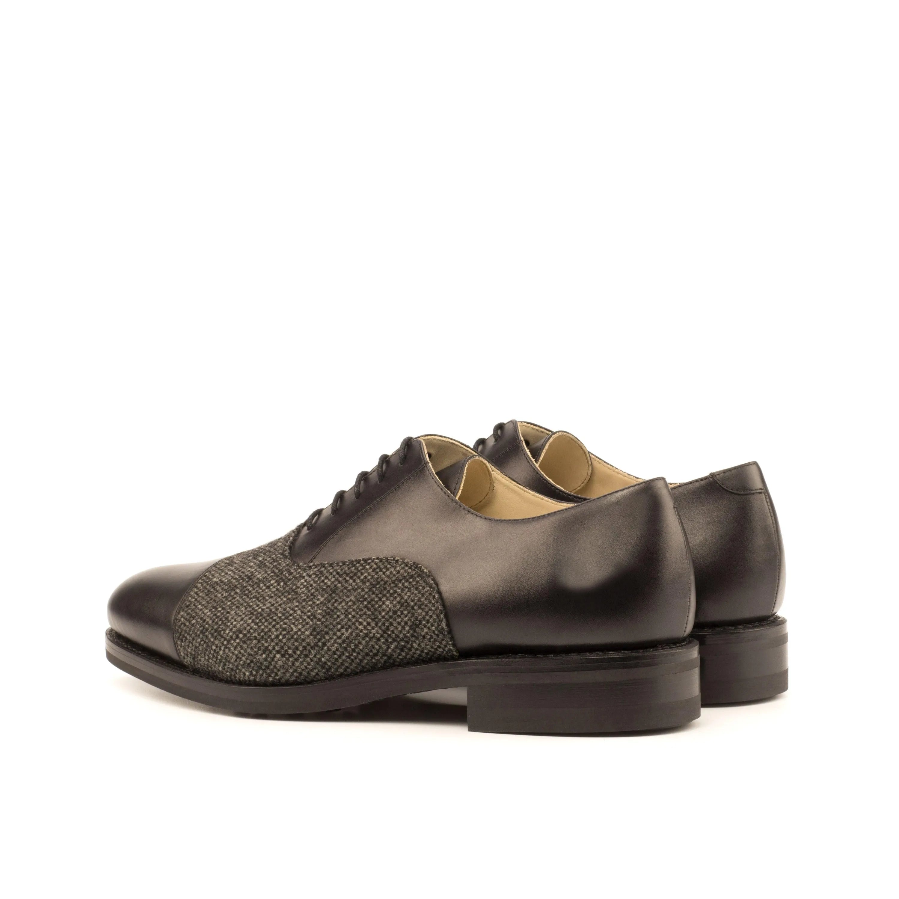Henry Oxford shoes in black leather and tweed
