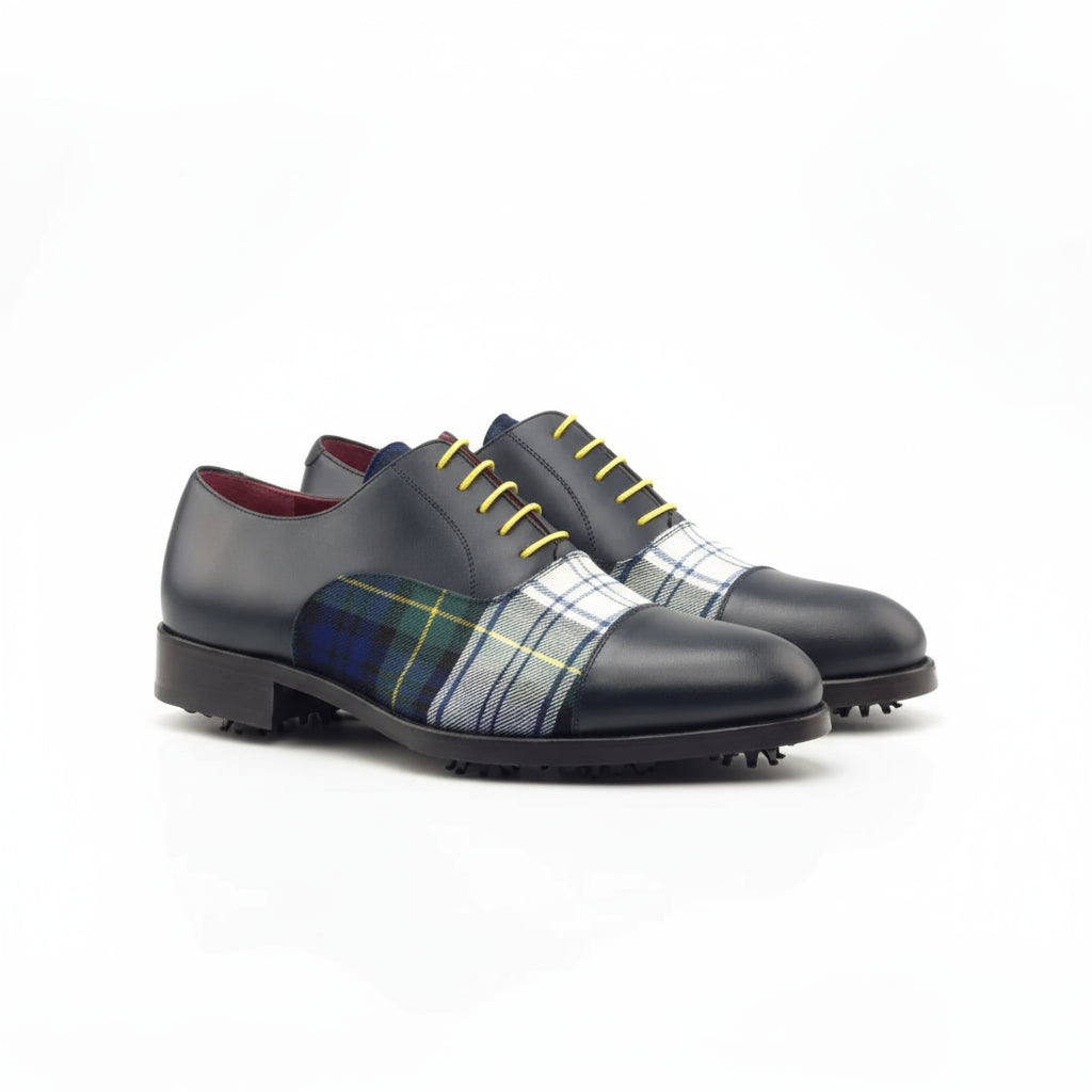 Hogan Oxford golf shoes II in black leather with plaid accents