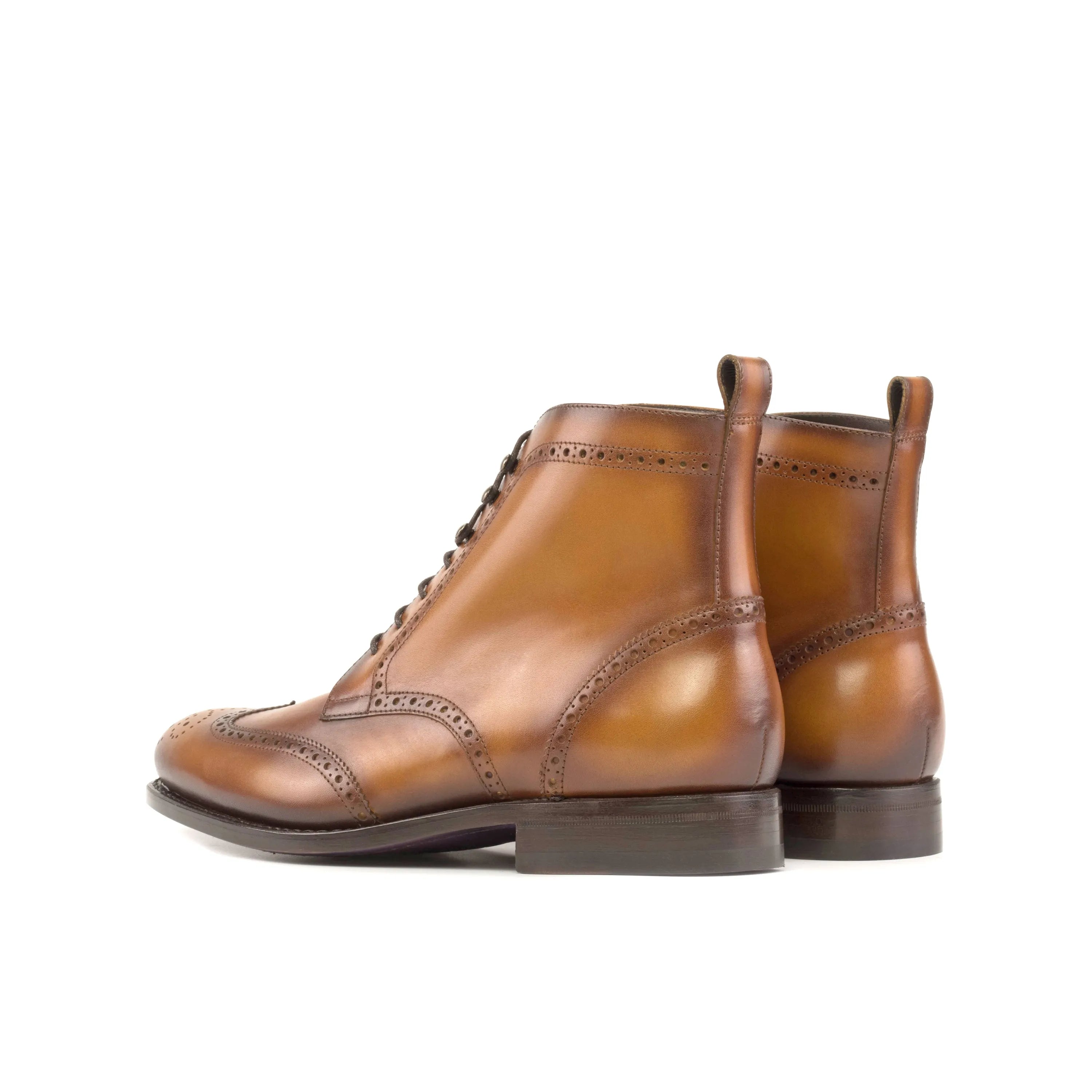 Hollander military brogue boots in brown leather wingtip style