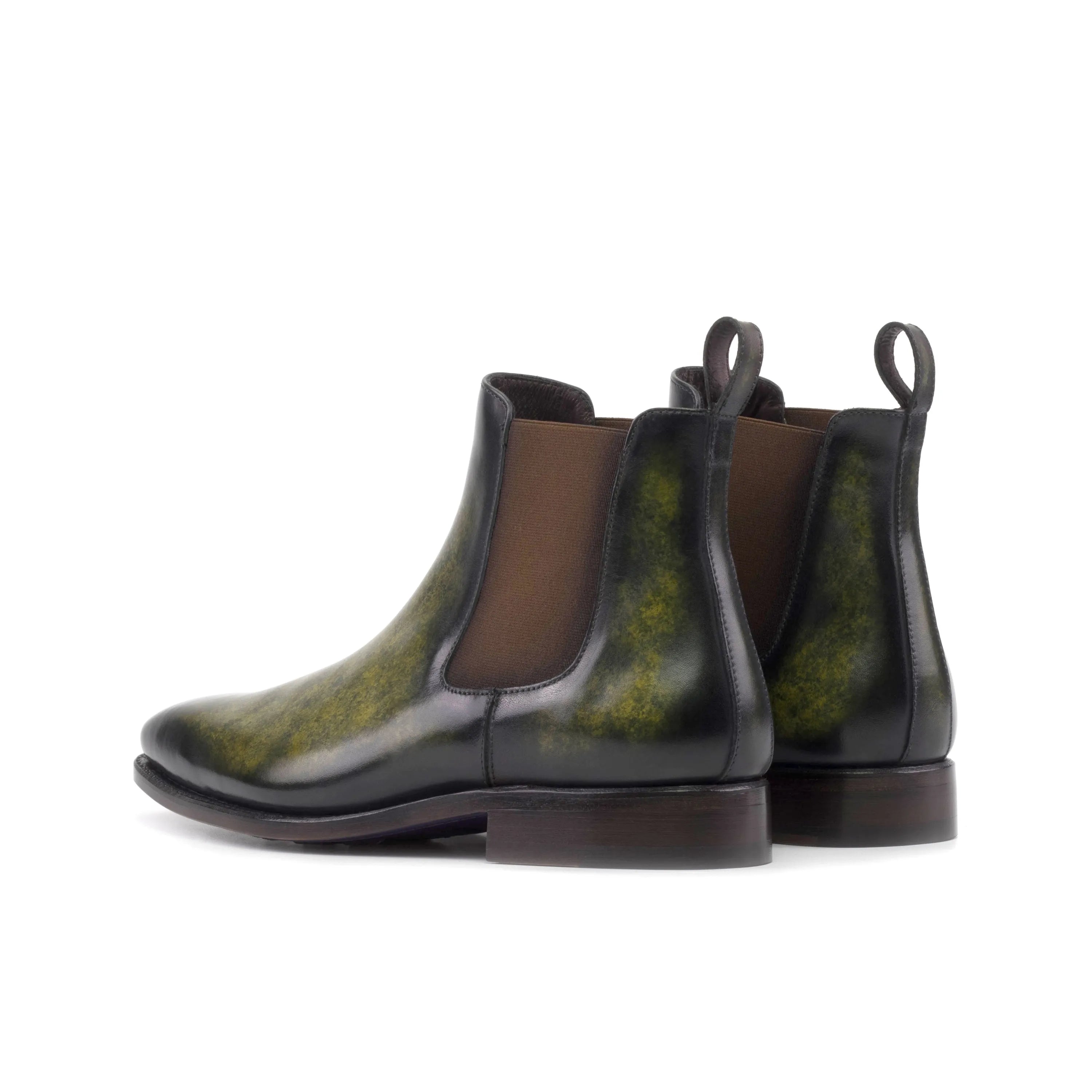 Ivoire patina Chelsea boots in green and black leather
