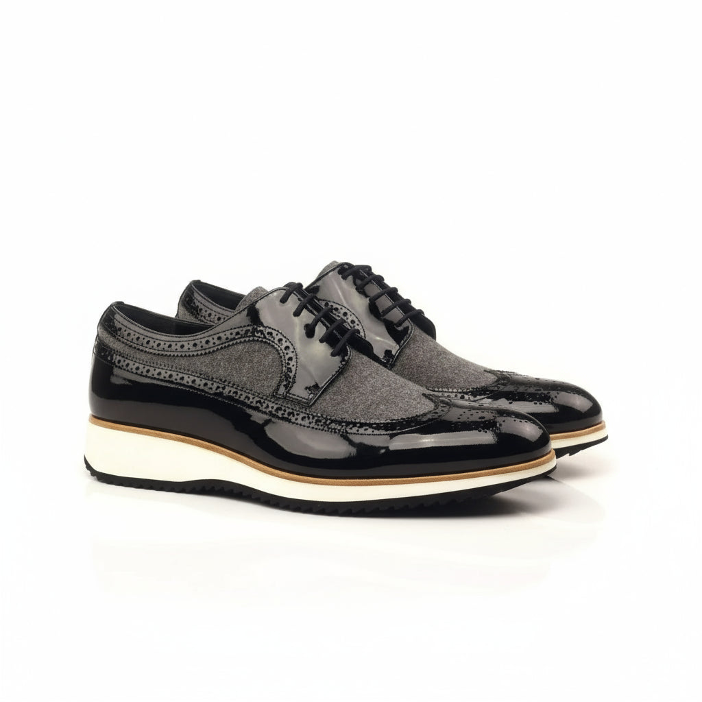 J Milton milton longwing blucher in black and gray patent leather