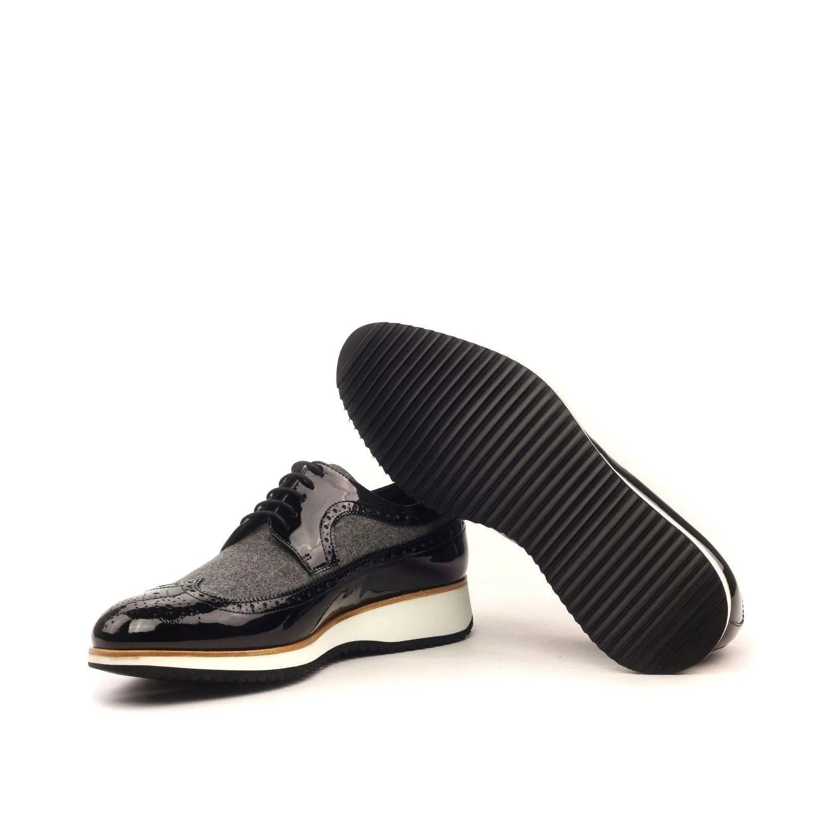 Black patent leather J Milton longwing blucher dress shoes