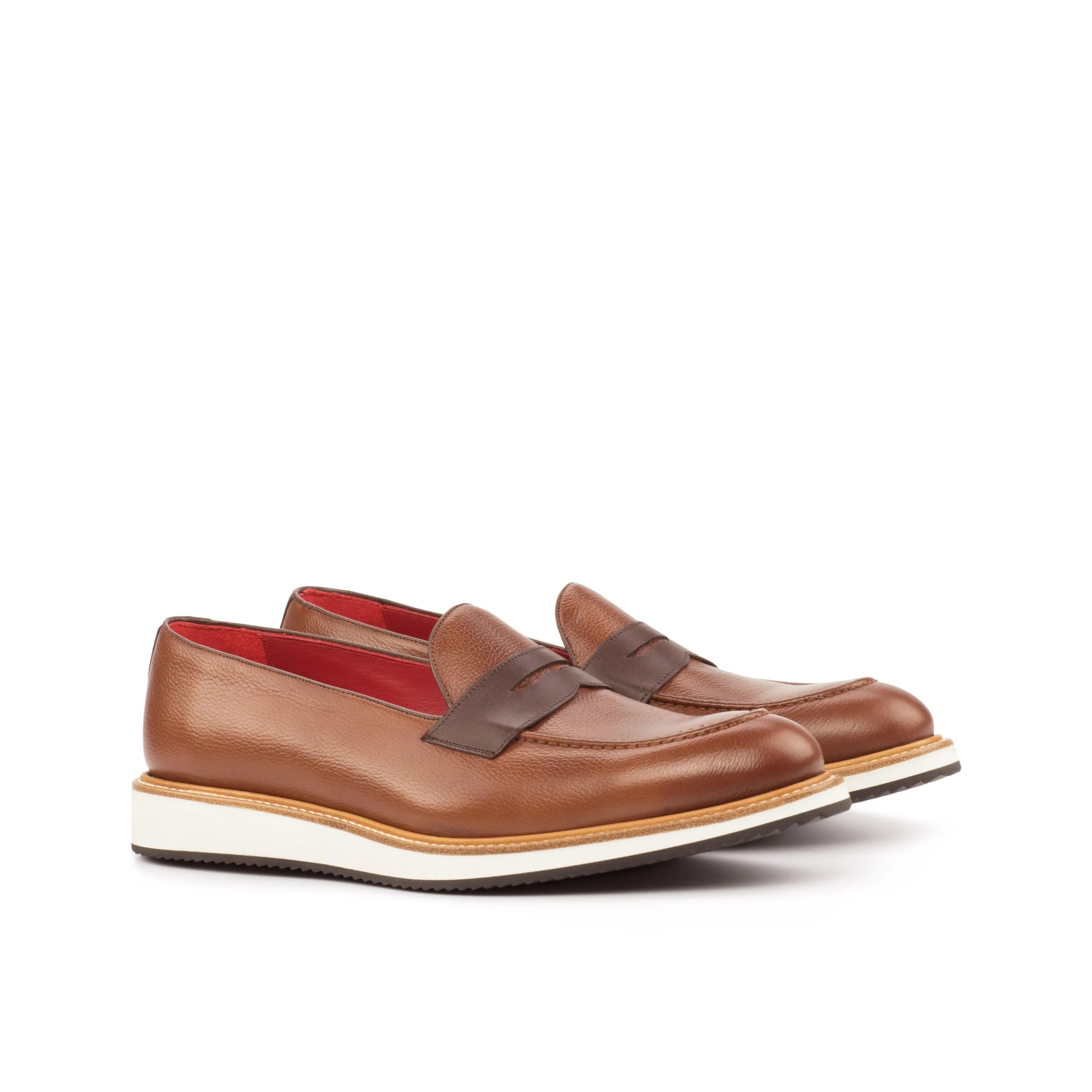 James Lu loafers: brown leather penny loafers with hand-painted patina