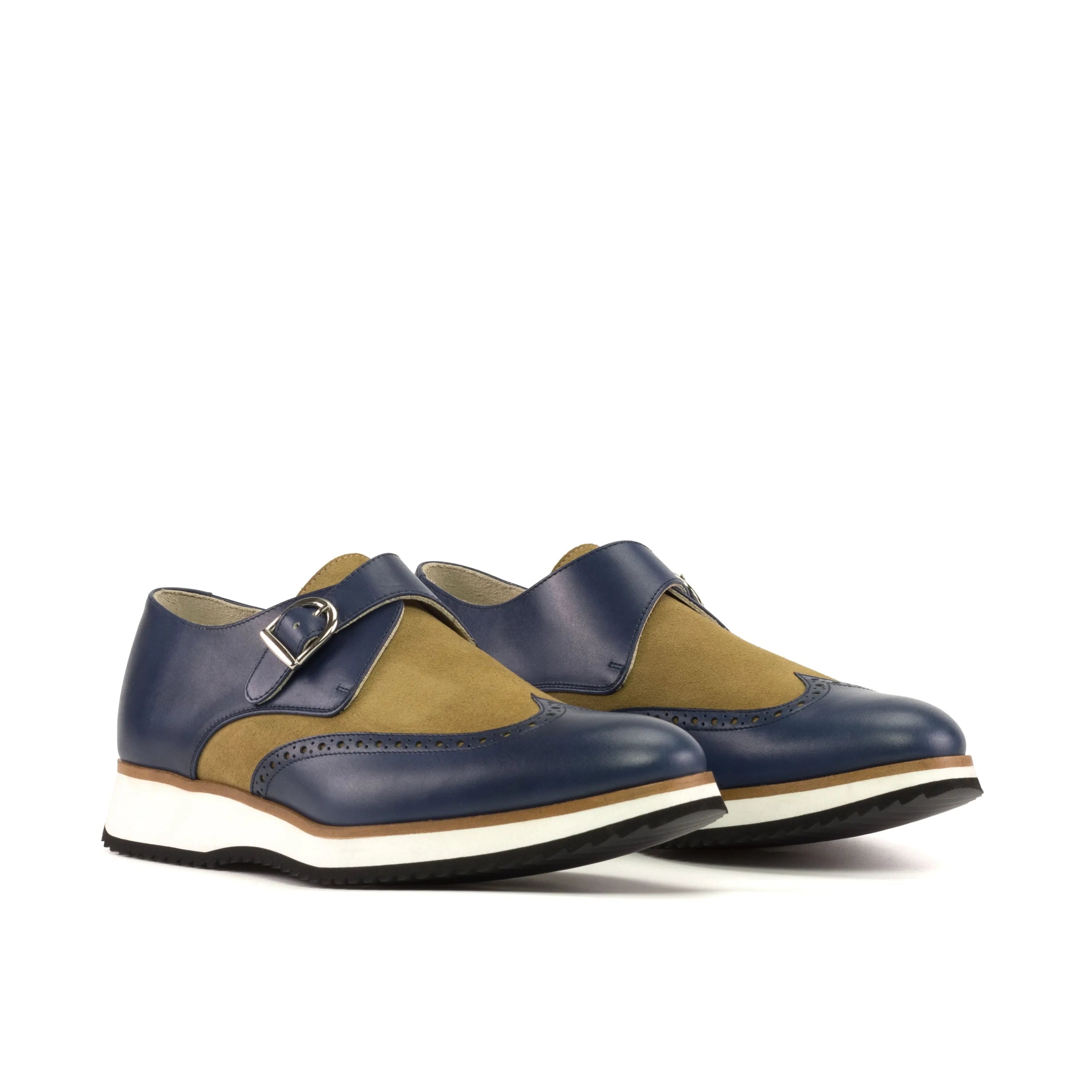 Two-tone leather Javi single monk shoes back view