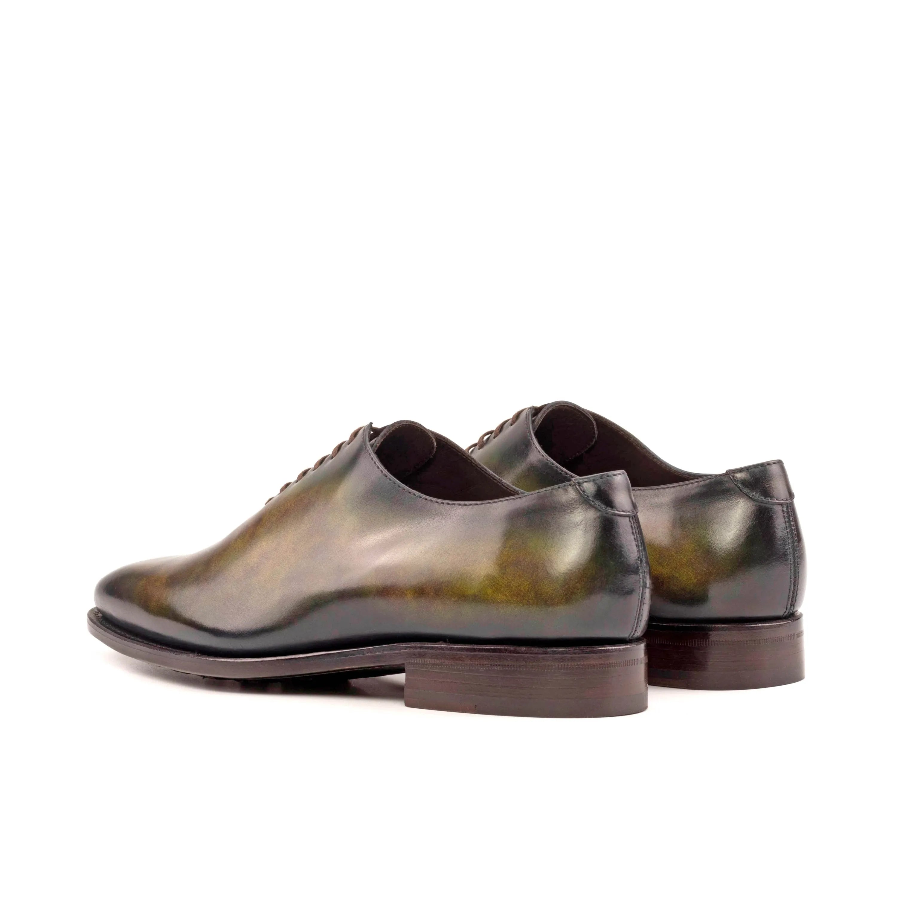 Javn Patina Wholecut green leather dress shoes pair
