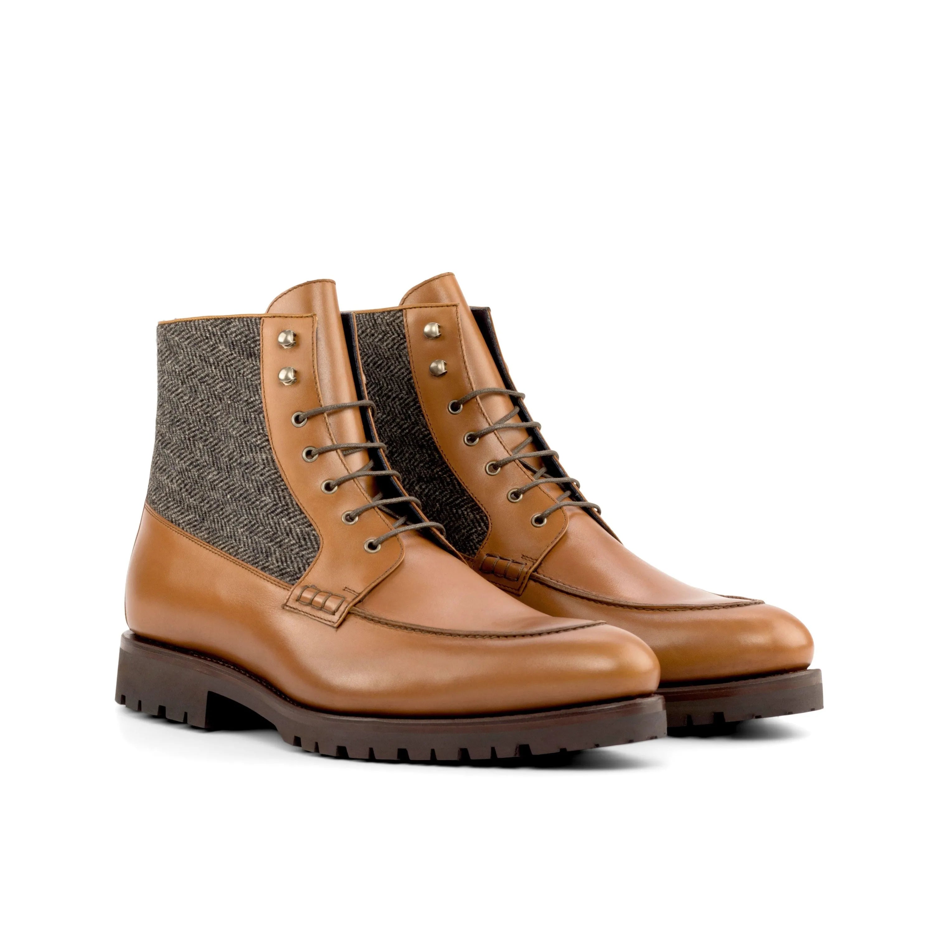 JD Moc Boot brown leather and tweed moc boot for men