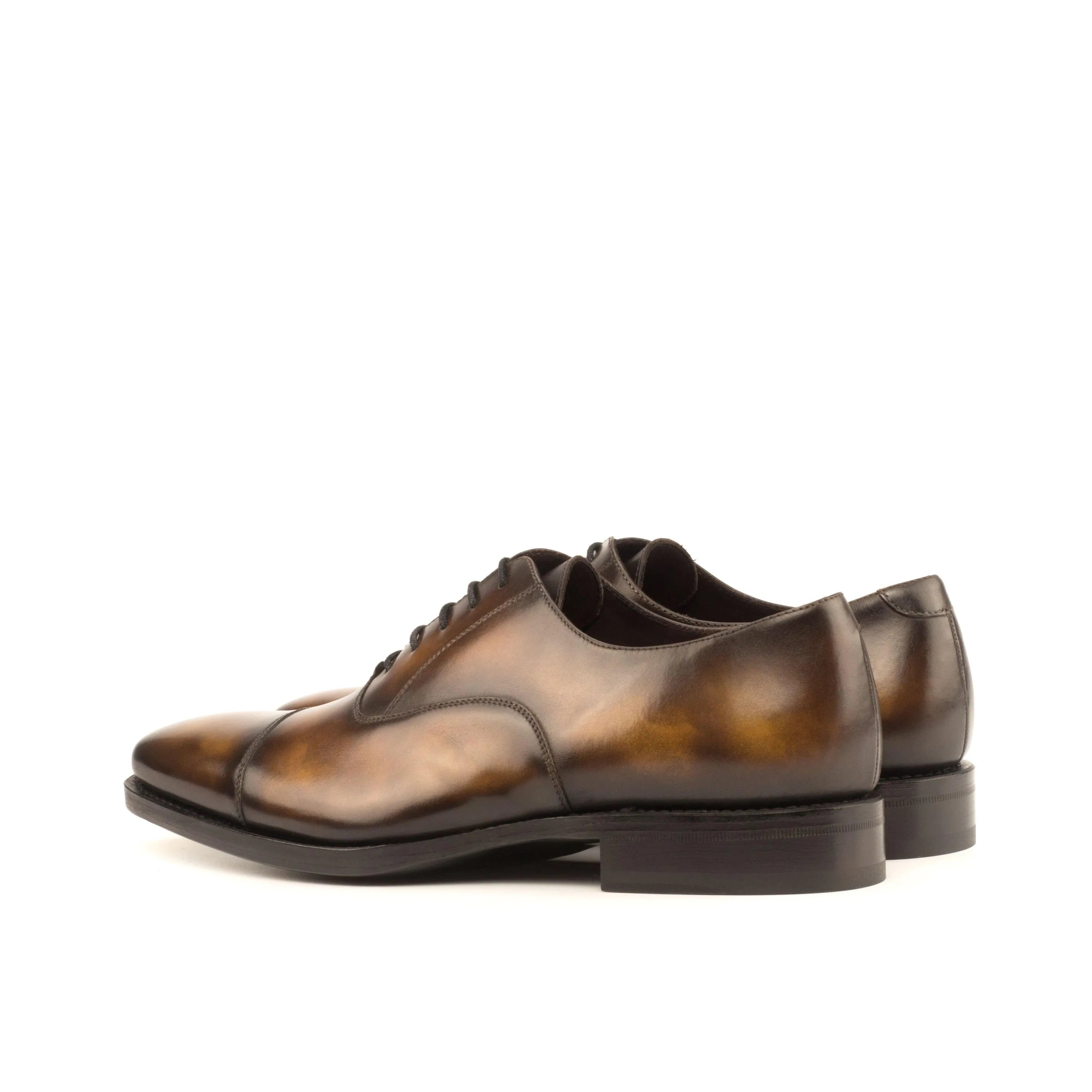 Jeriko Oxford Patina shoes: pair of brown leather dress shoes