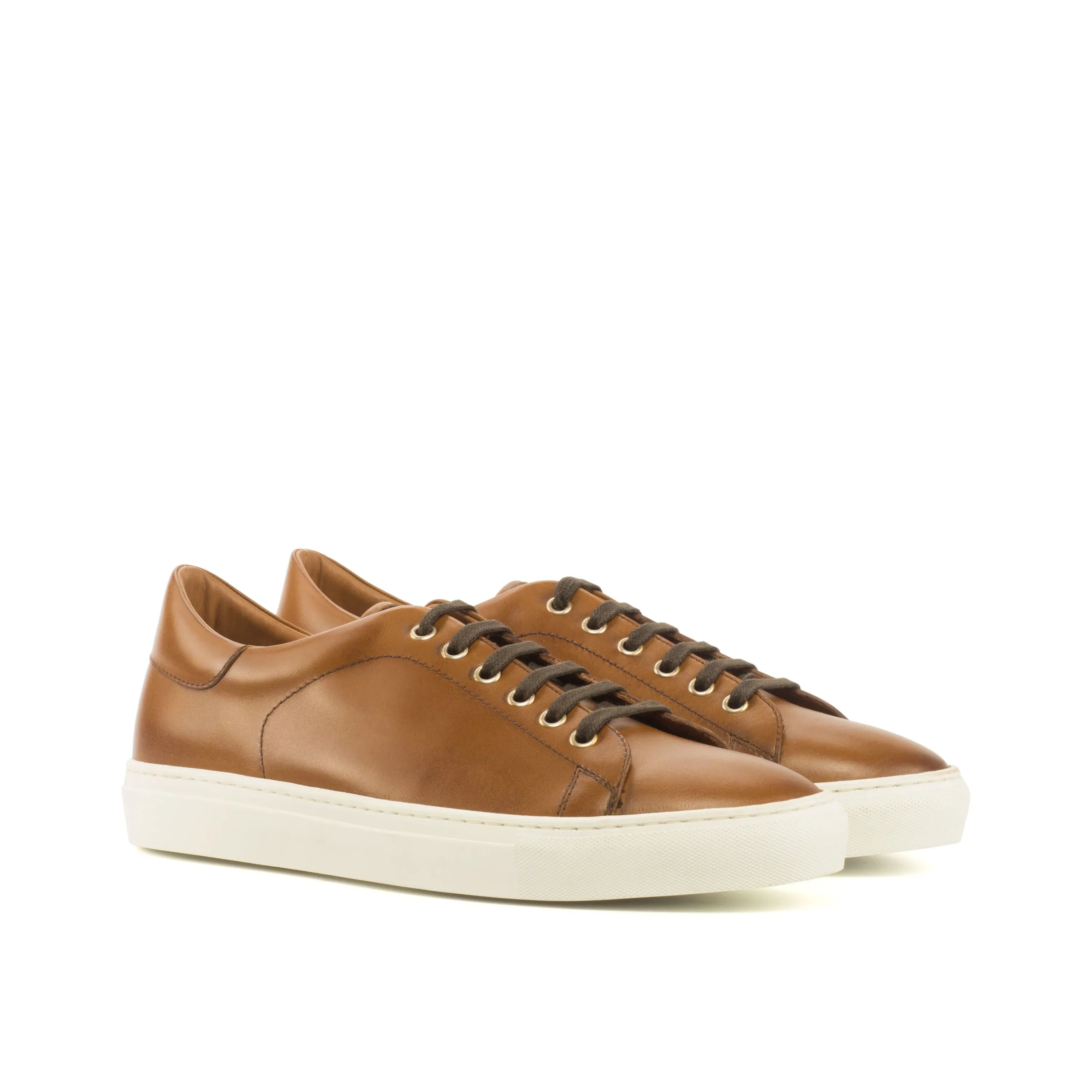 Pair of brown leather Jero Trainer Sneakers cupsole trainer