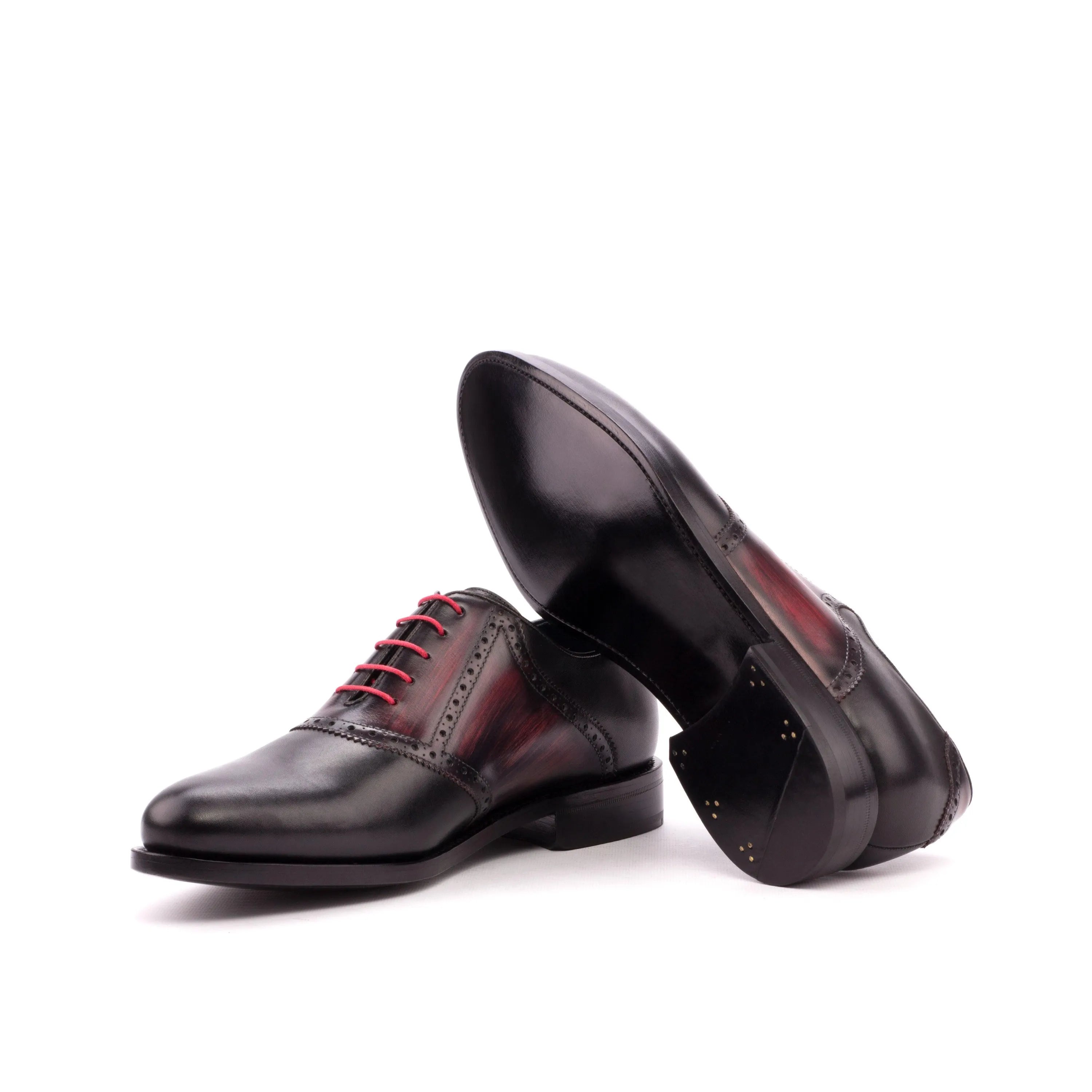 Jiovani saddle patina shoes in burgundy and black leather