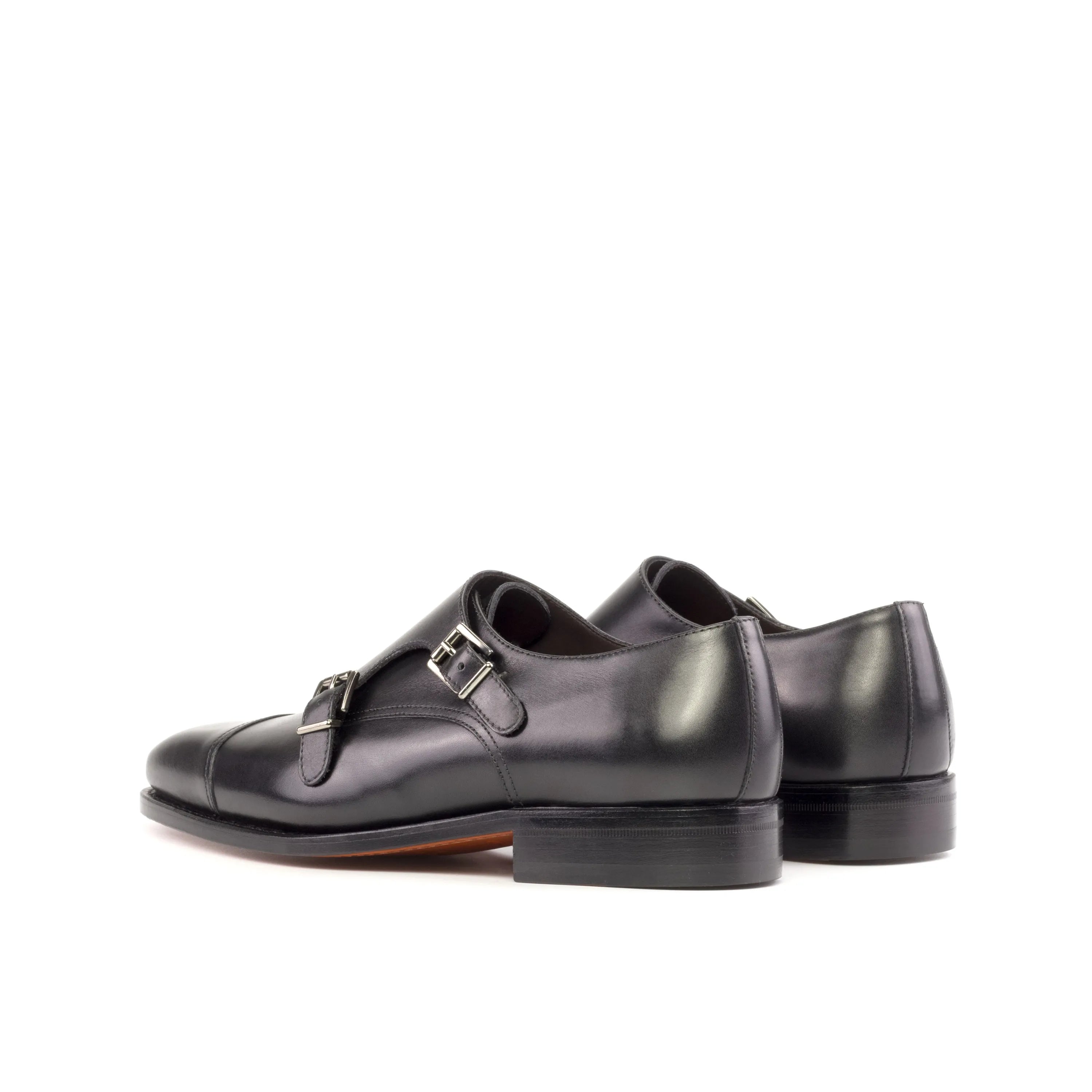 Jking Double Monk black leather double monk strap shoes