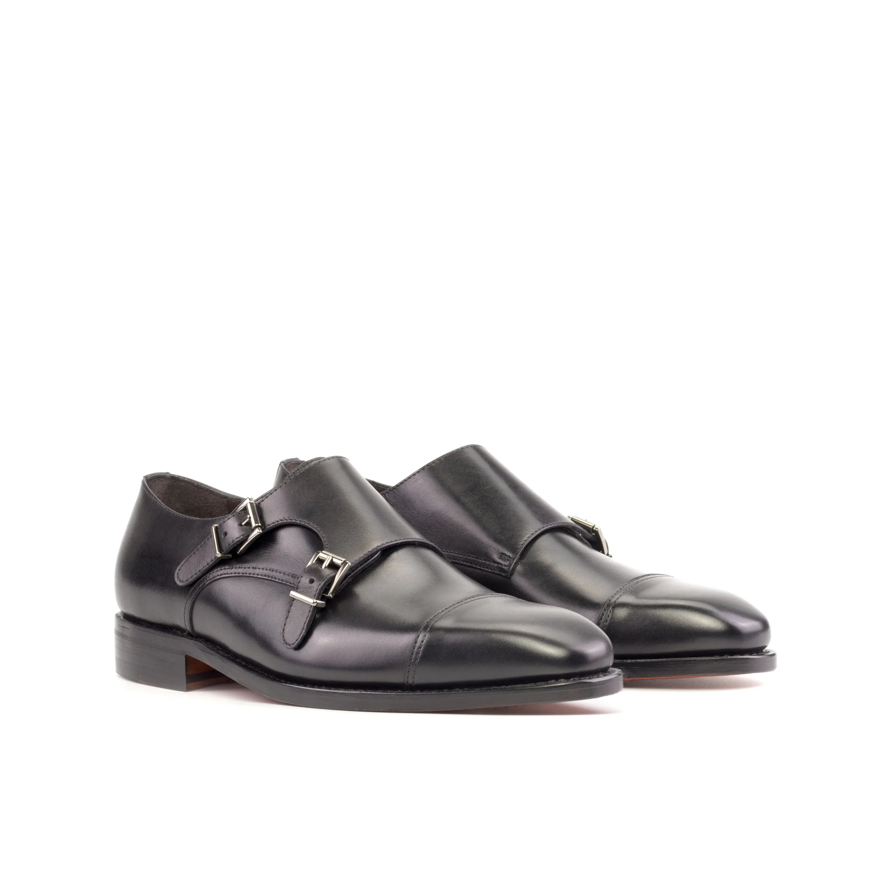 Jking double monk black leather shoes in fast lane style