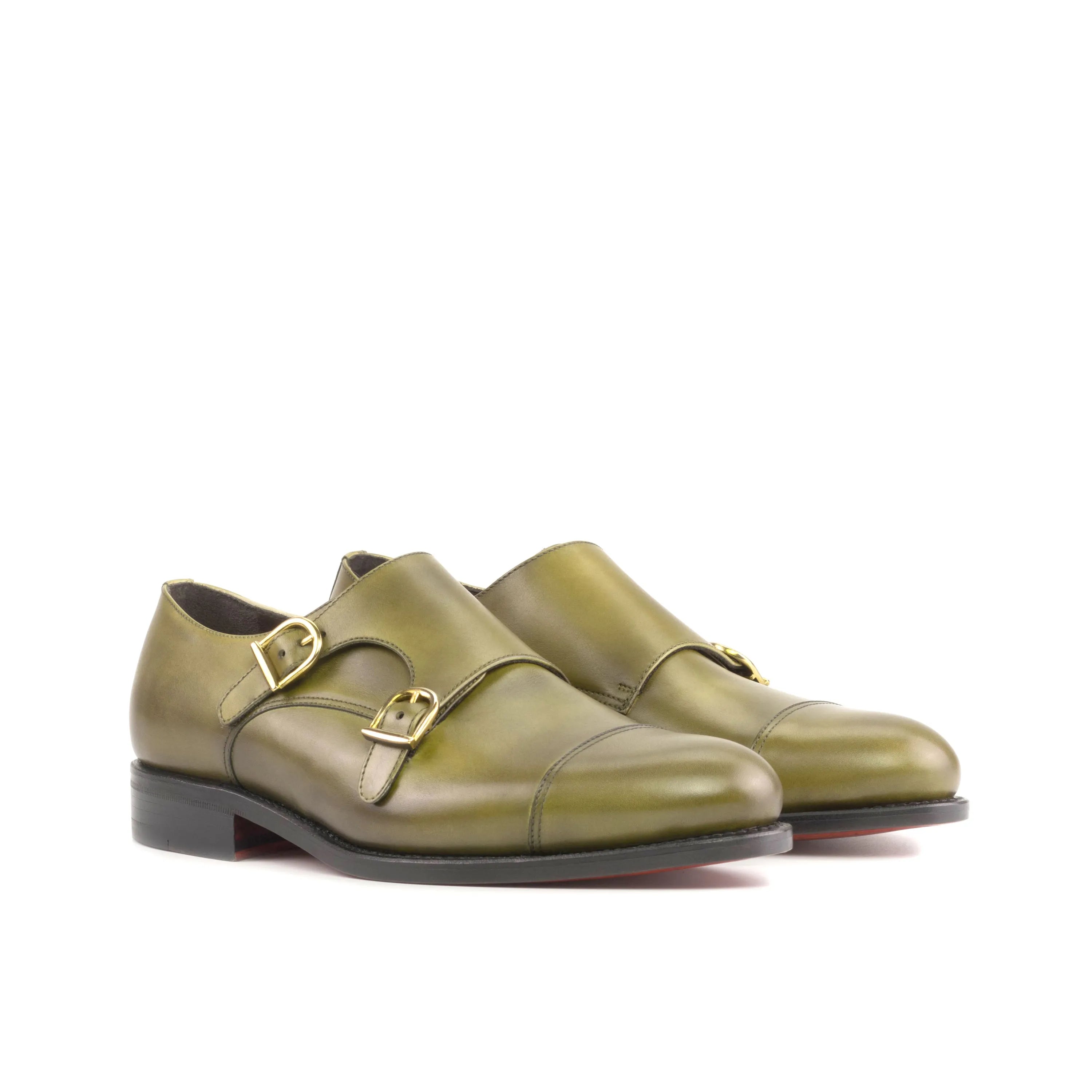 Olive green Jorgo double monk shoes, fast lane style back view