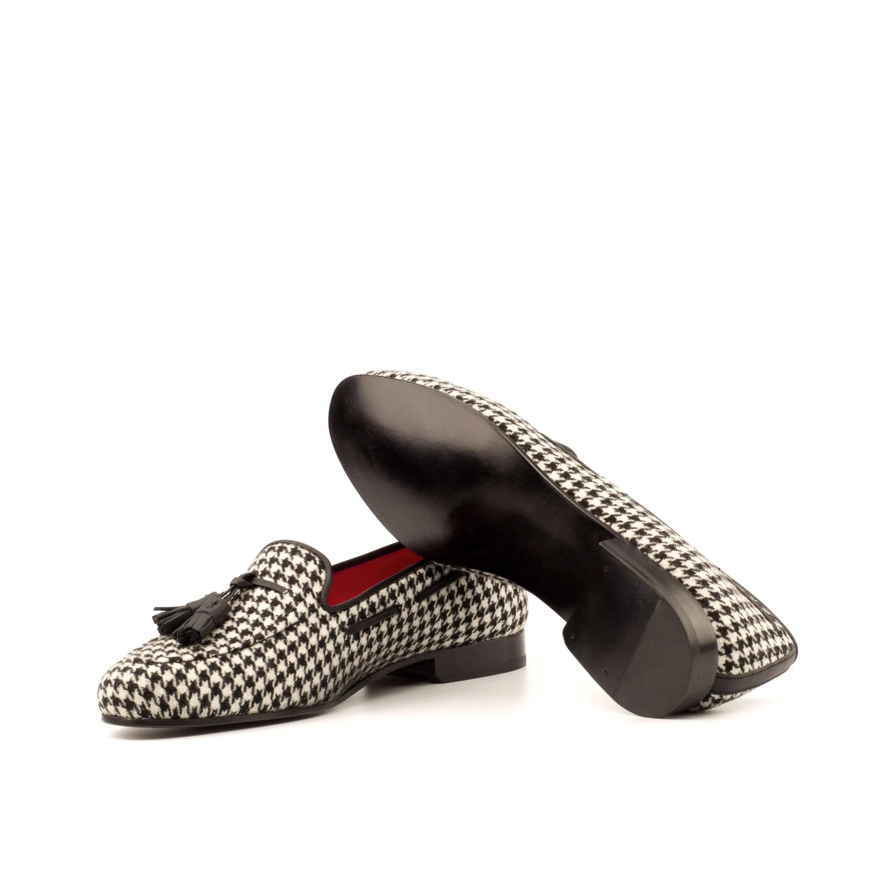 Julia Rose ladies rose ladies slipon houndstooth tassel loafers in calf leather