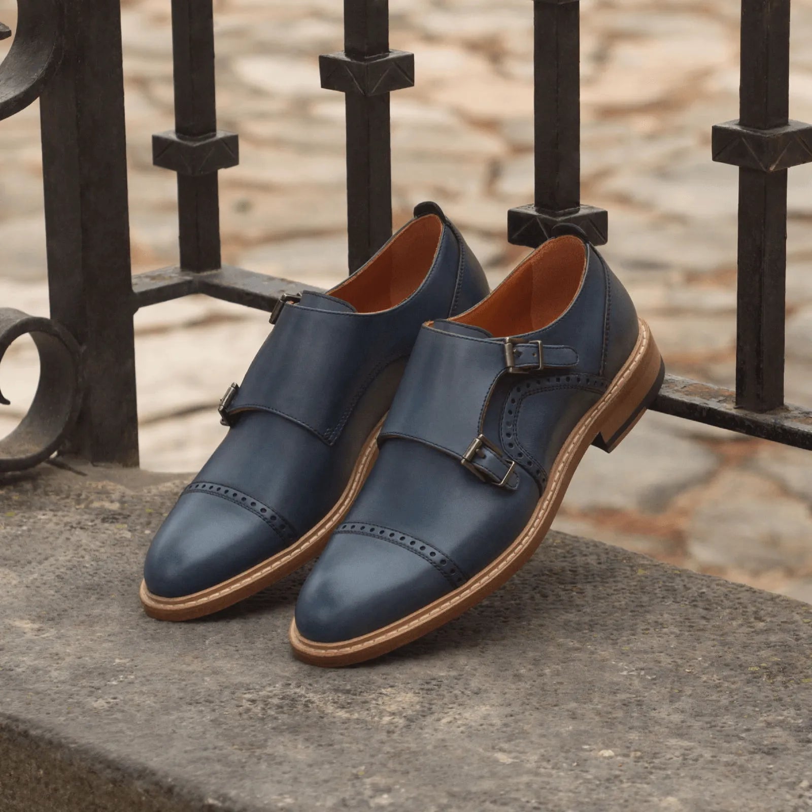 Blue leather Julieta Woman Double monk strap shoes
