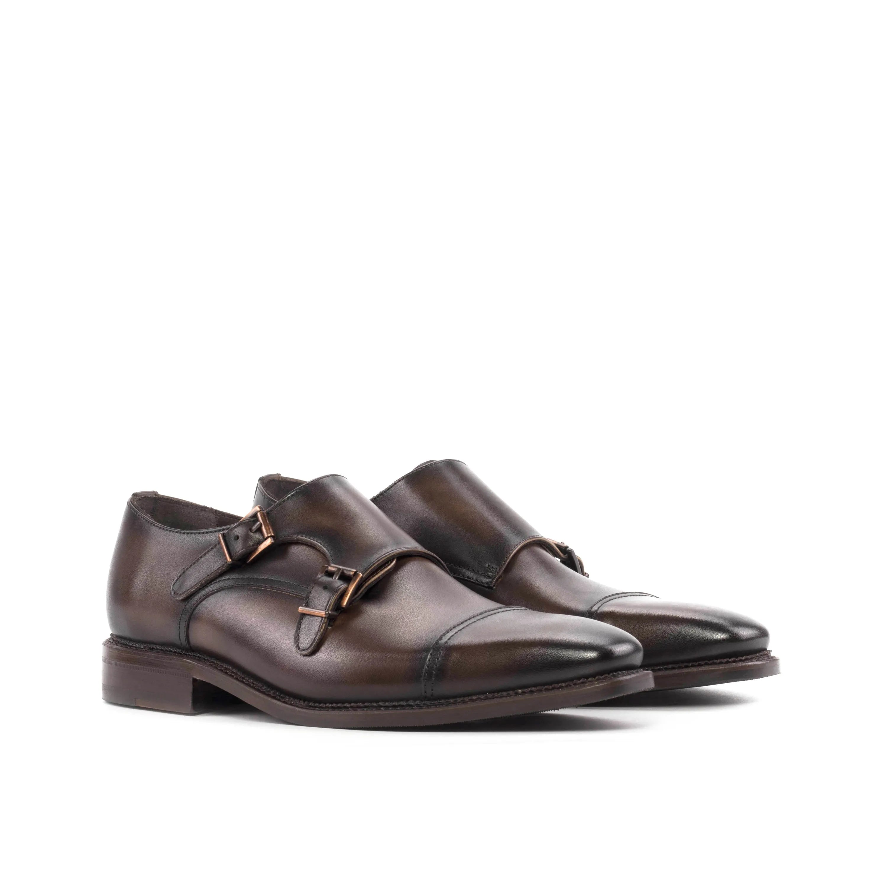 Jupiter double monk brown leather shoes, pair view, ships fast lane business days