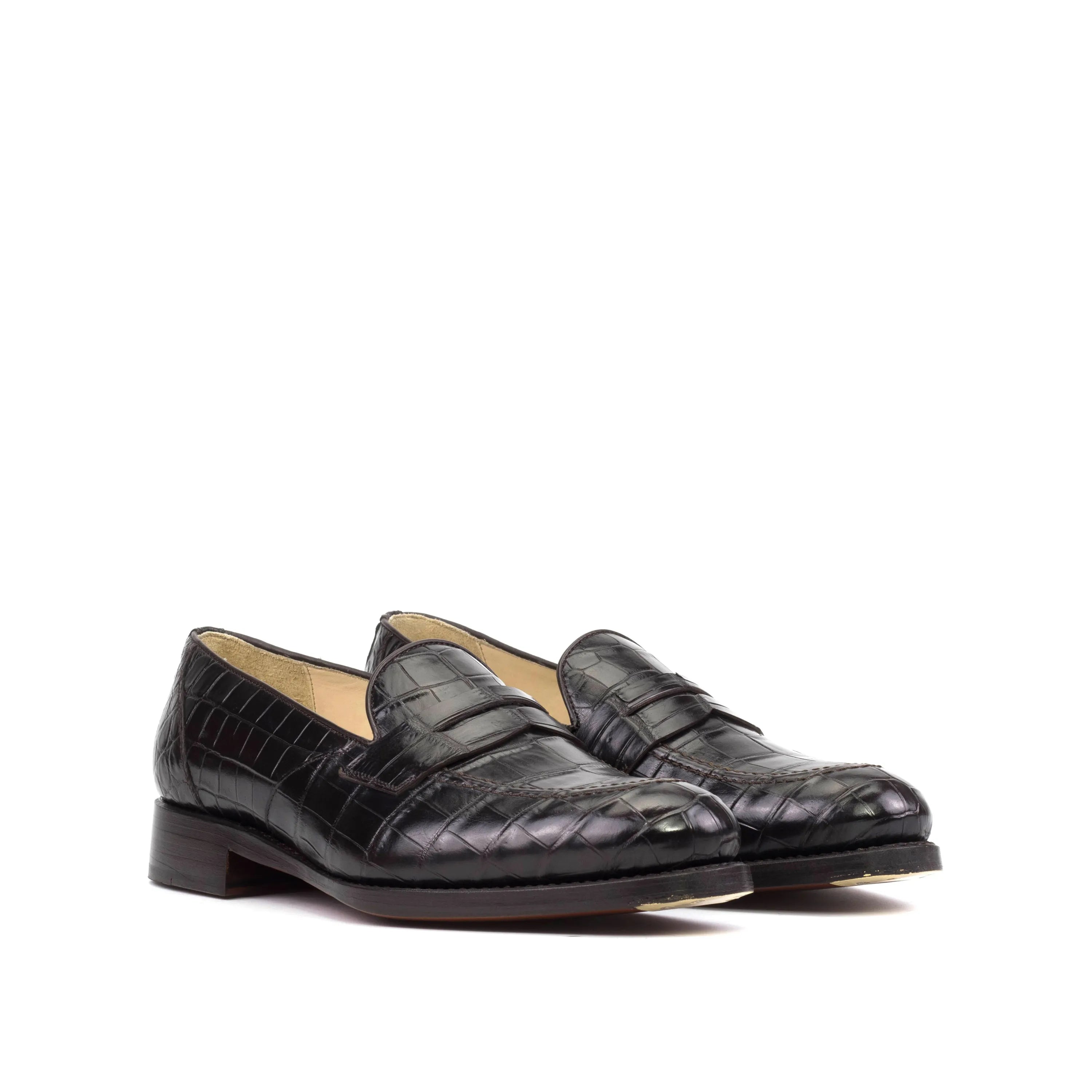 Black Karma Alligator Loafers II in crocodile-patterned leather