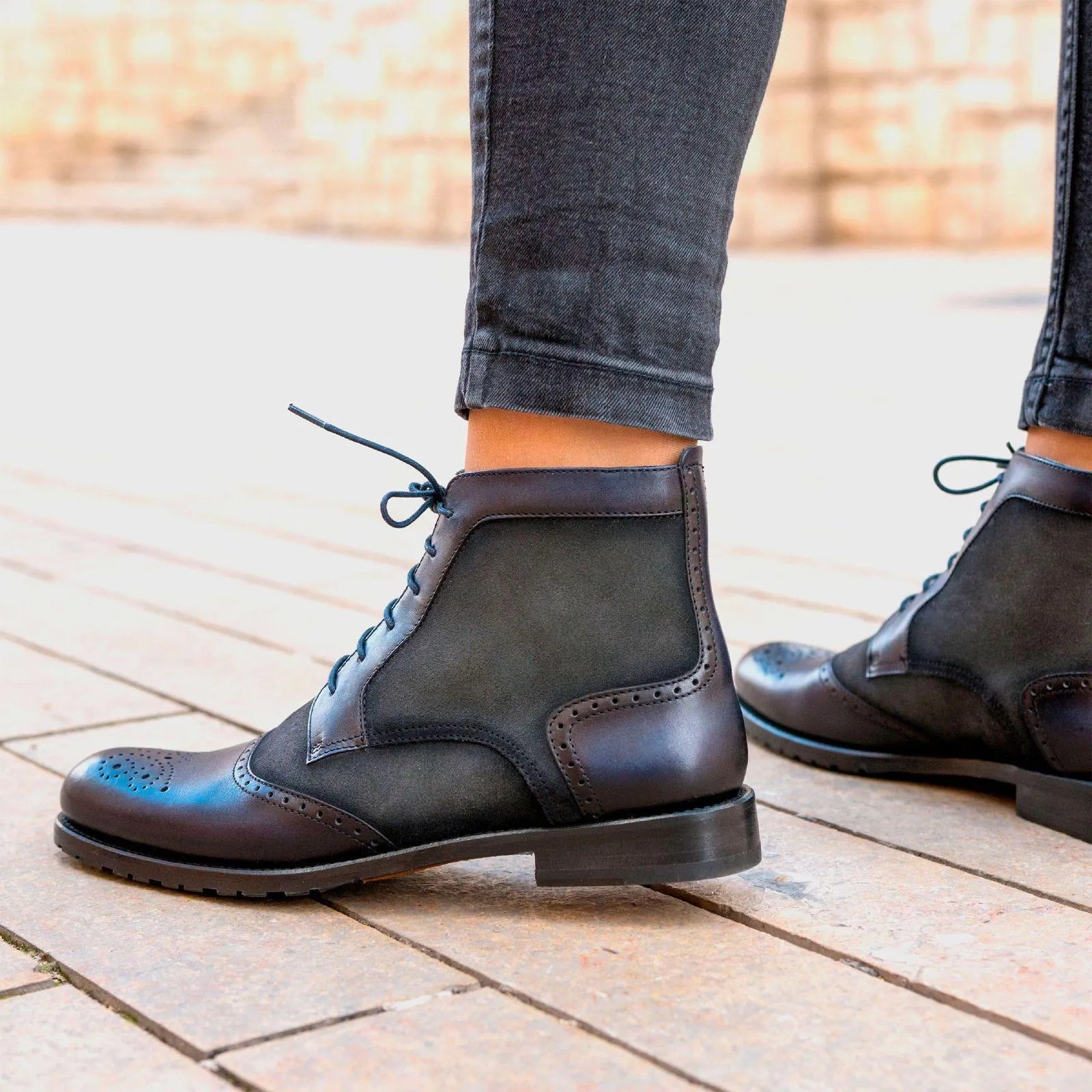 Lauren Ladies Brogue Boots II in leather and suede lace-up design
