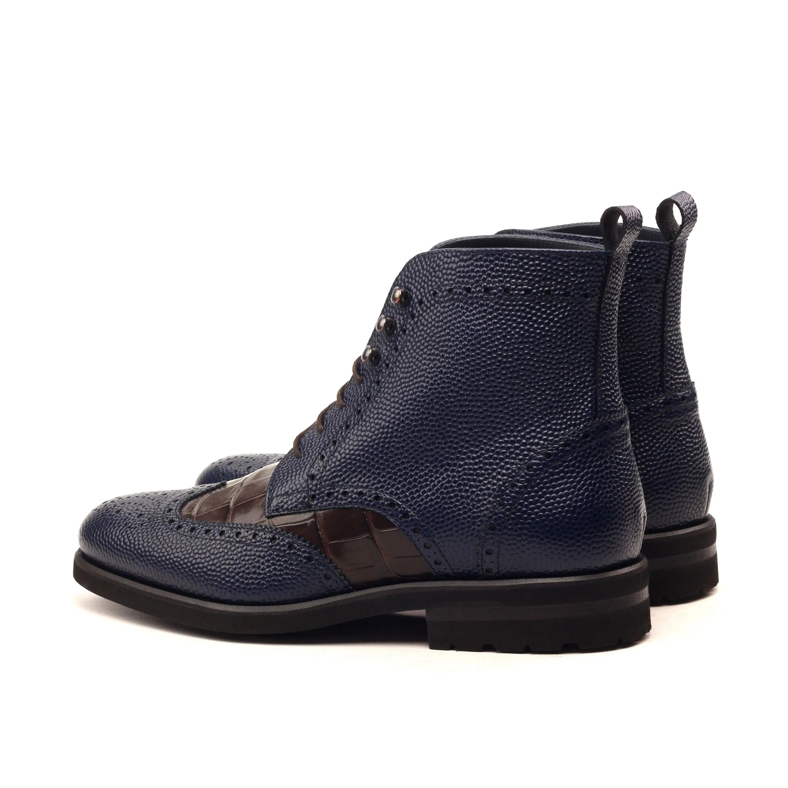 Blue Len Military Brogue Boots in leather wingtip style
