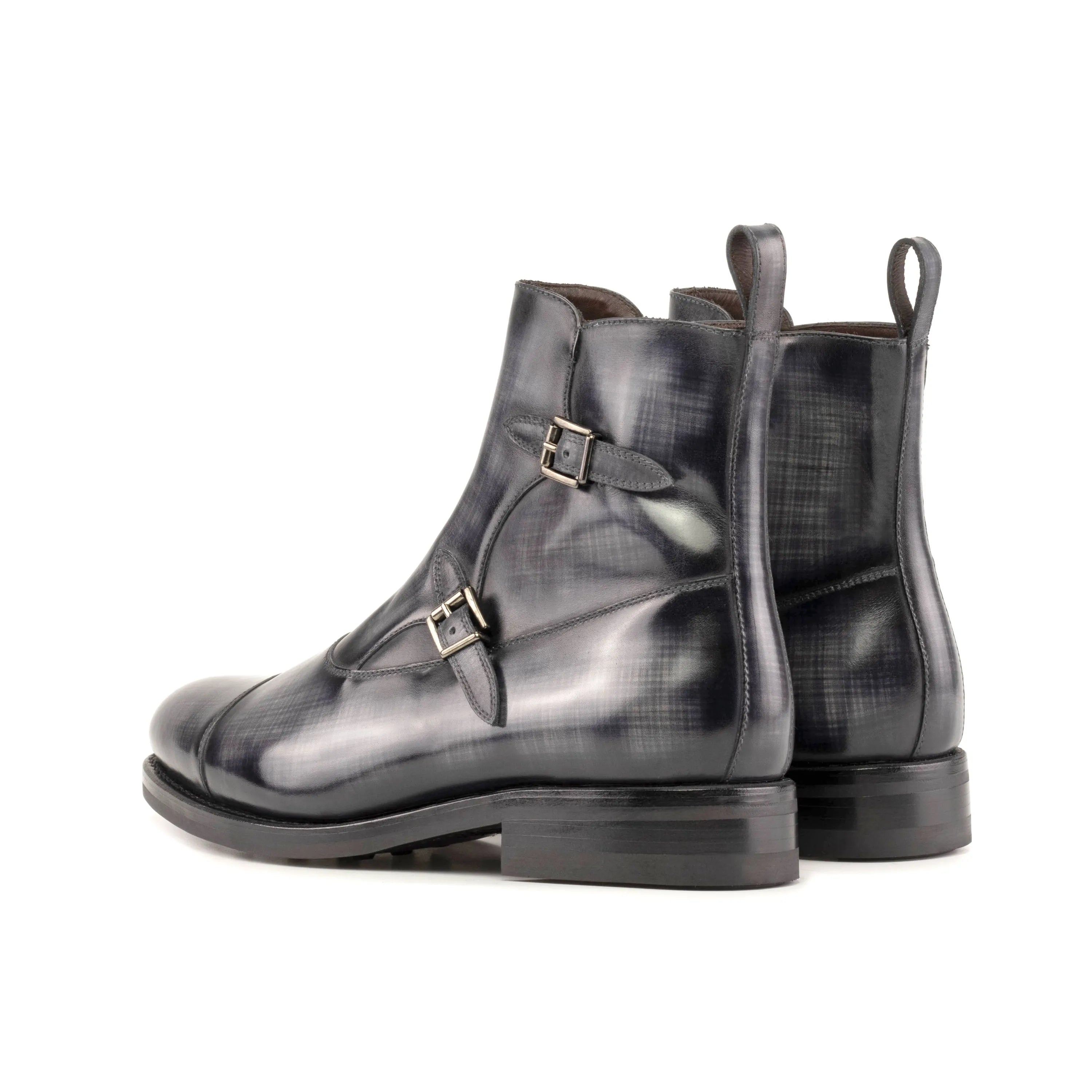 Leonard Octavian Patina gray leather monk strap boots