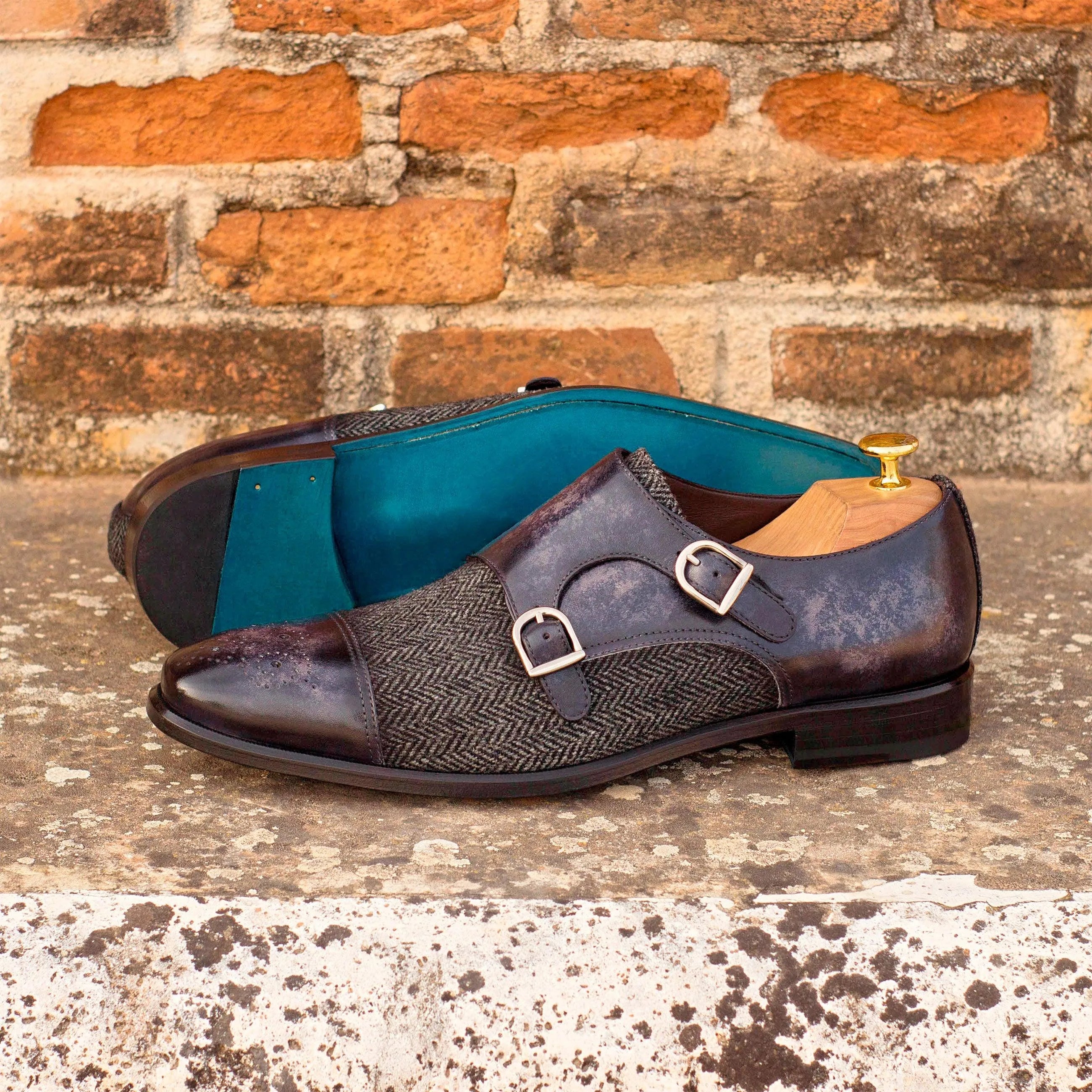 Leonist double monk patina mens dress shoes back view