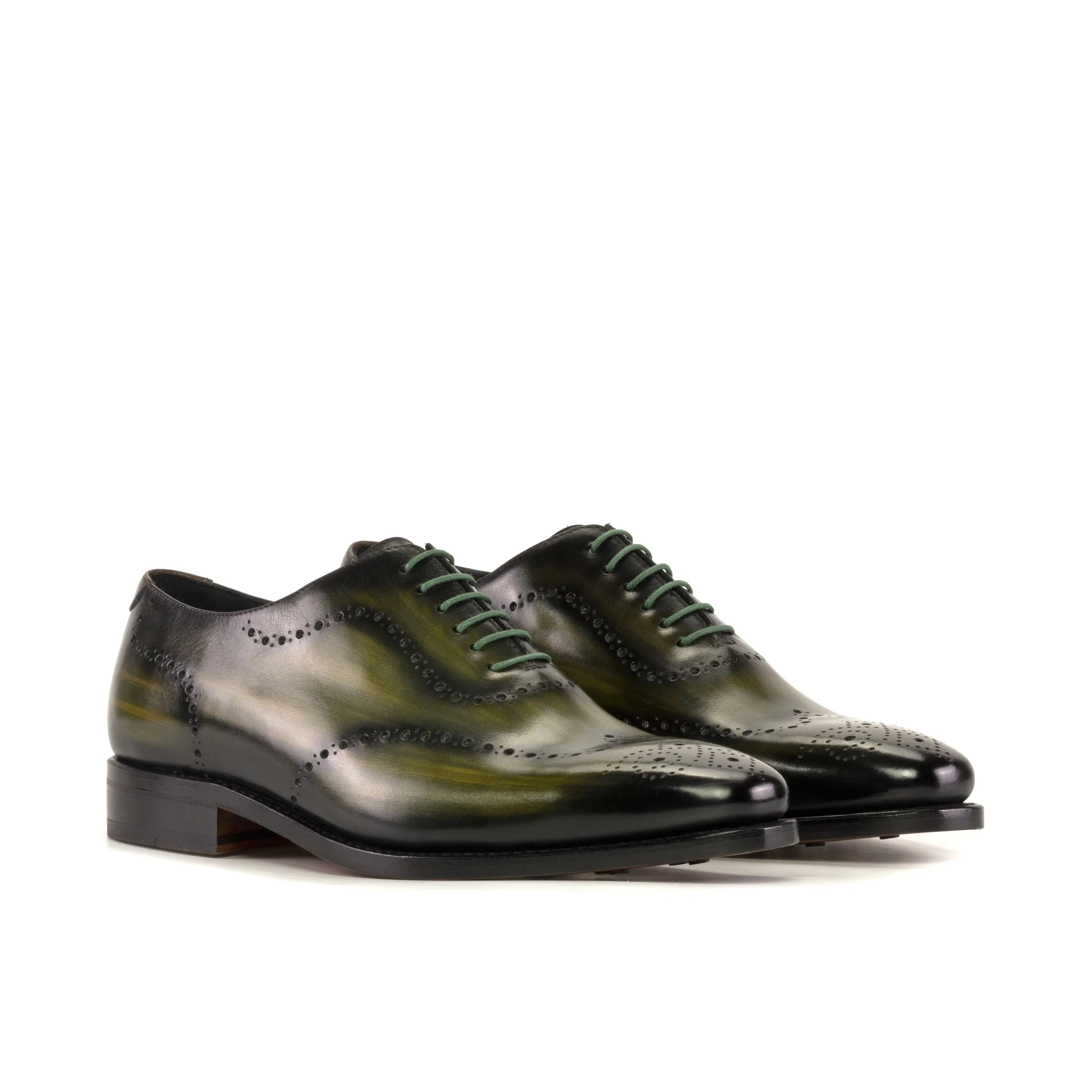 Lequa Wholecut Patina green leather dress shoes